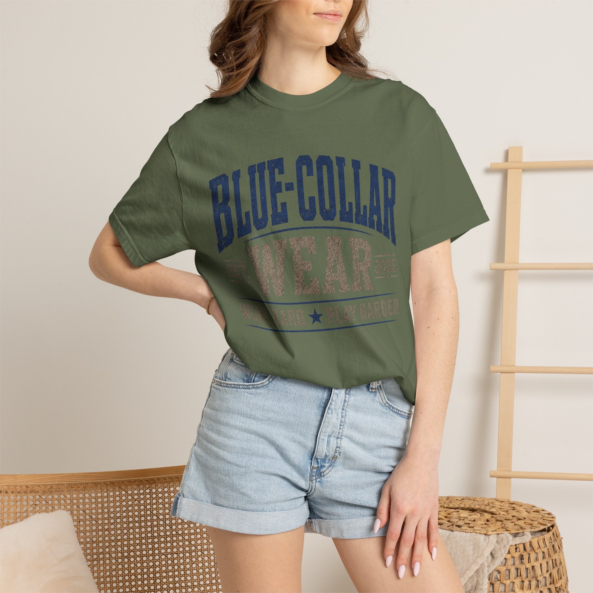 Blue-Collar Wear T-Shirt — "Work Hard • Play Harder" Retro Workwear Tee