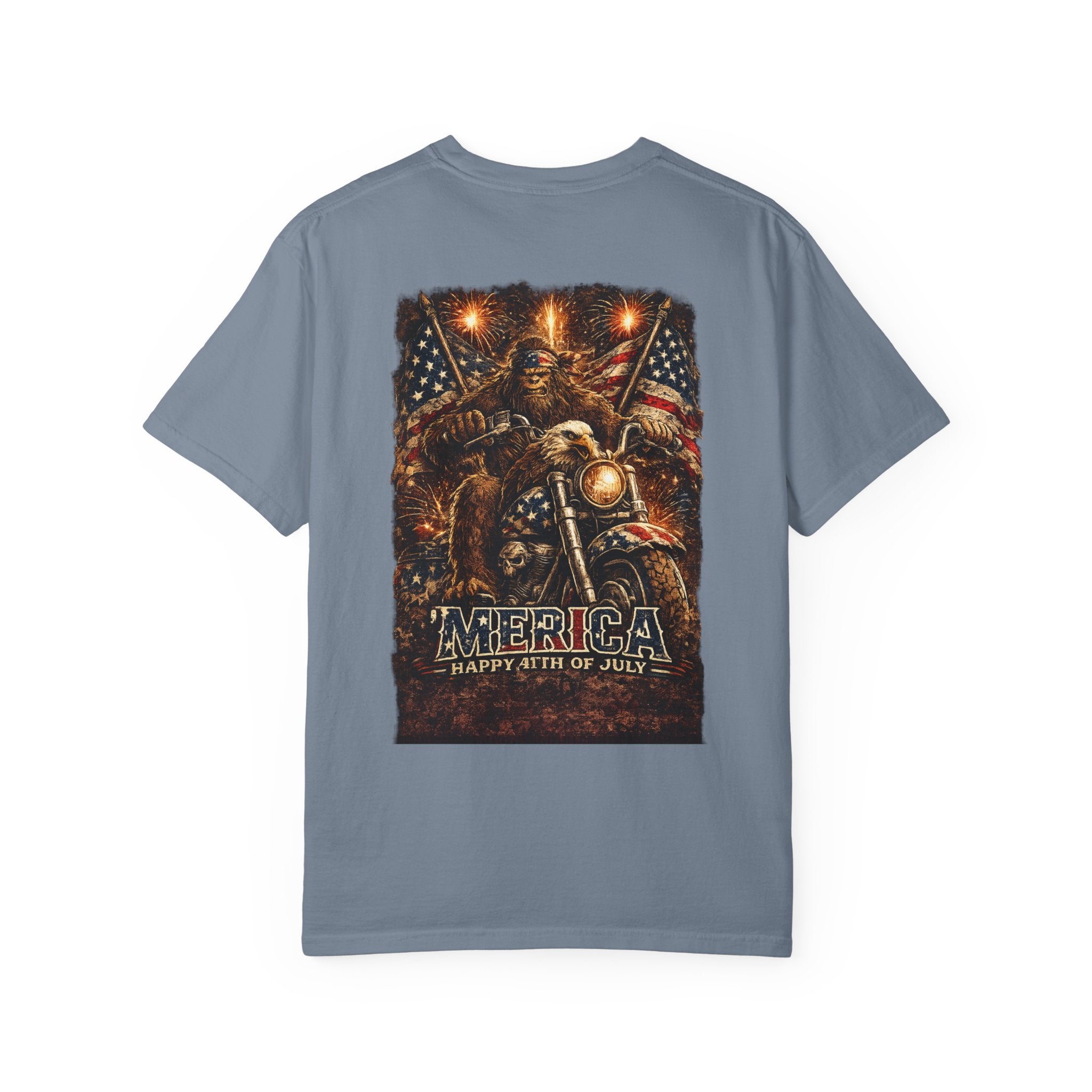 'Merica Motorcycle Eagle T-Shirt — Blue Collar 4th of July Graphic Tee