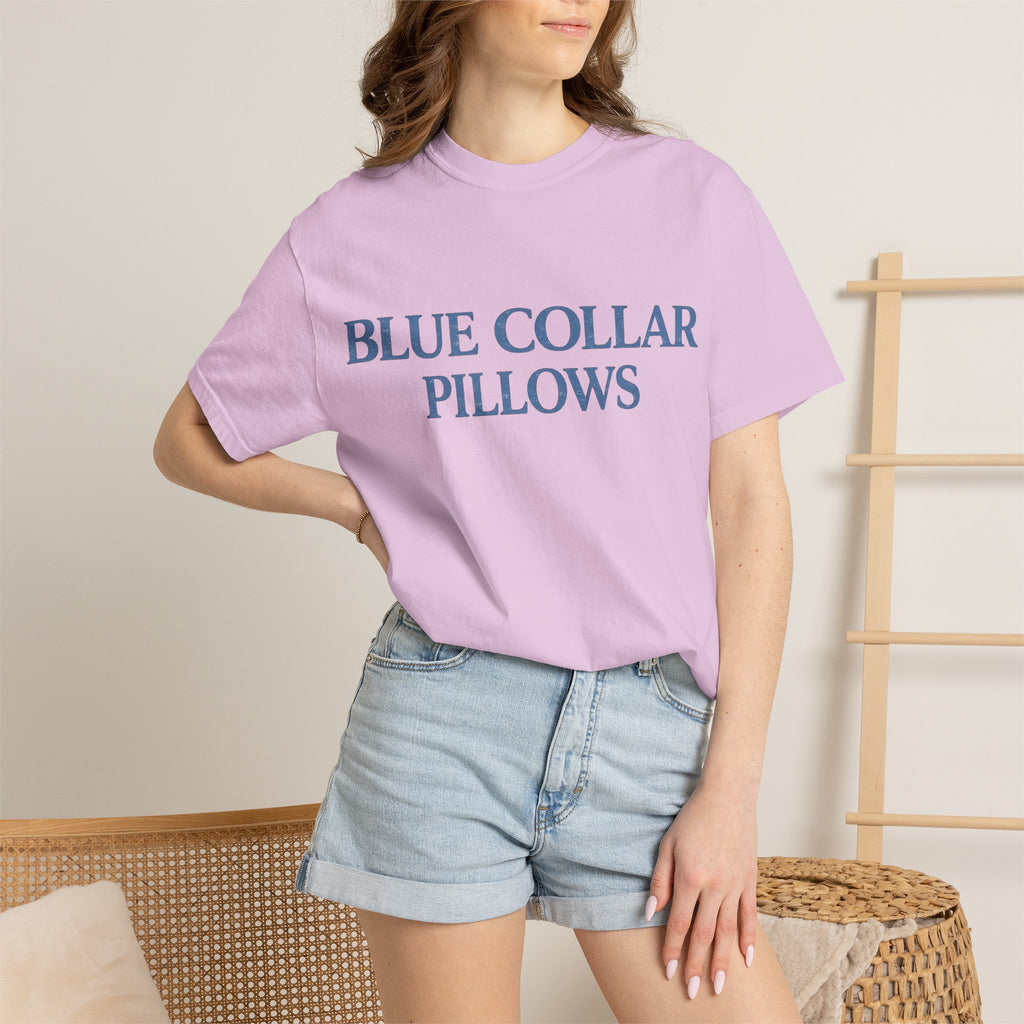 Blue Collar Pillows T-Shirt — Vintage Serif Logo Tee