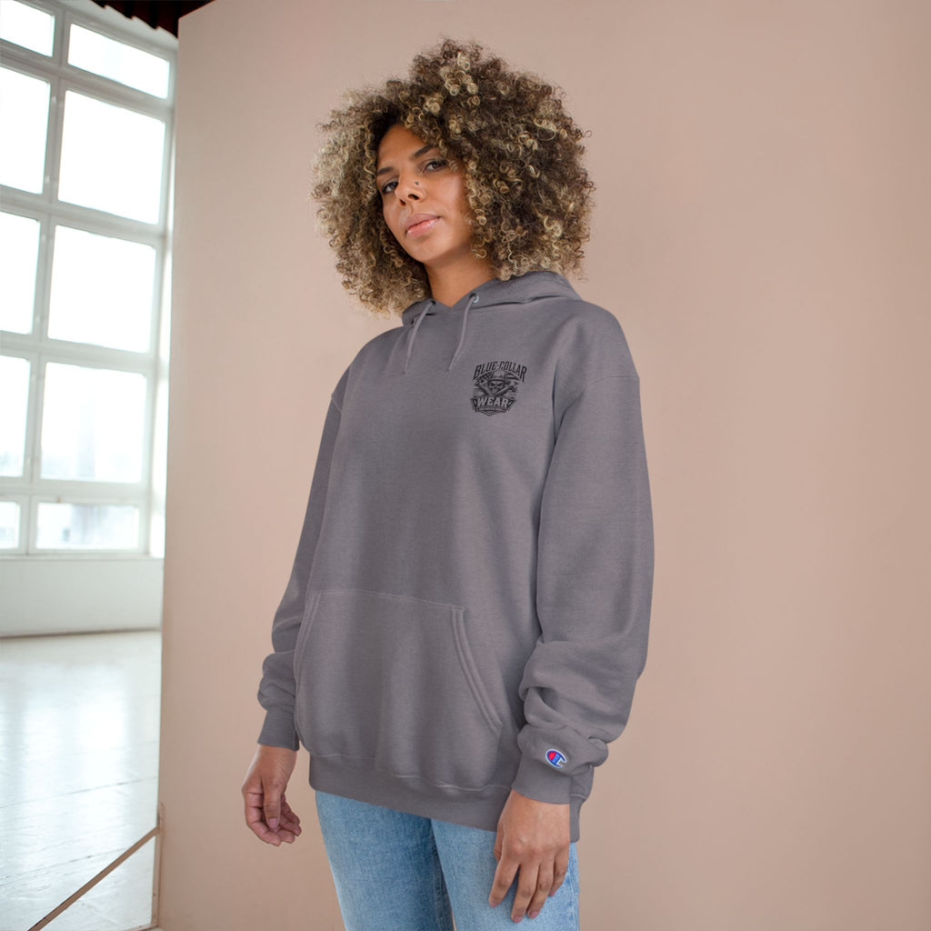 Champion Hoodie — Oil Rig Graphic Hoodie with 'Fuck Fight Trip Pipe' Text