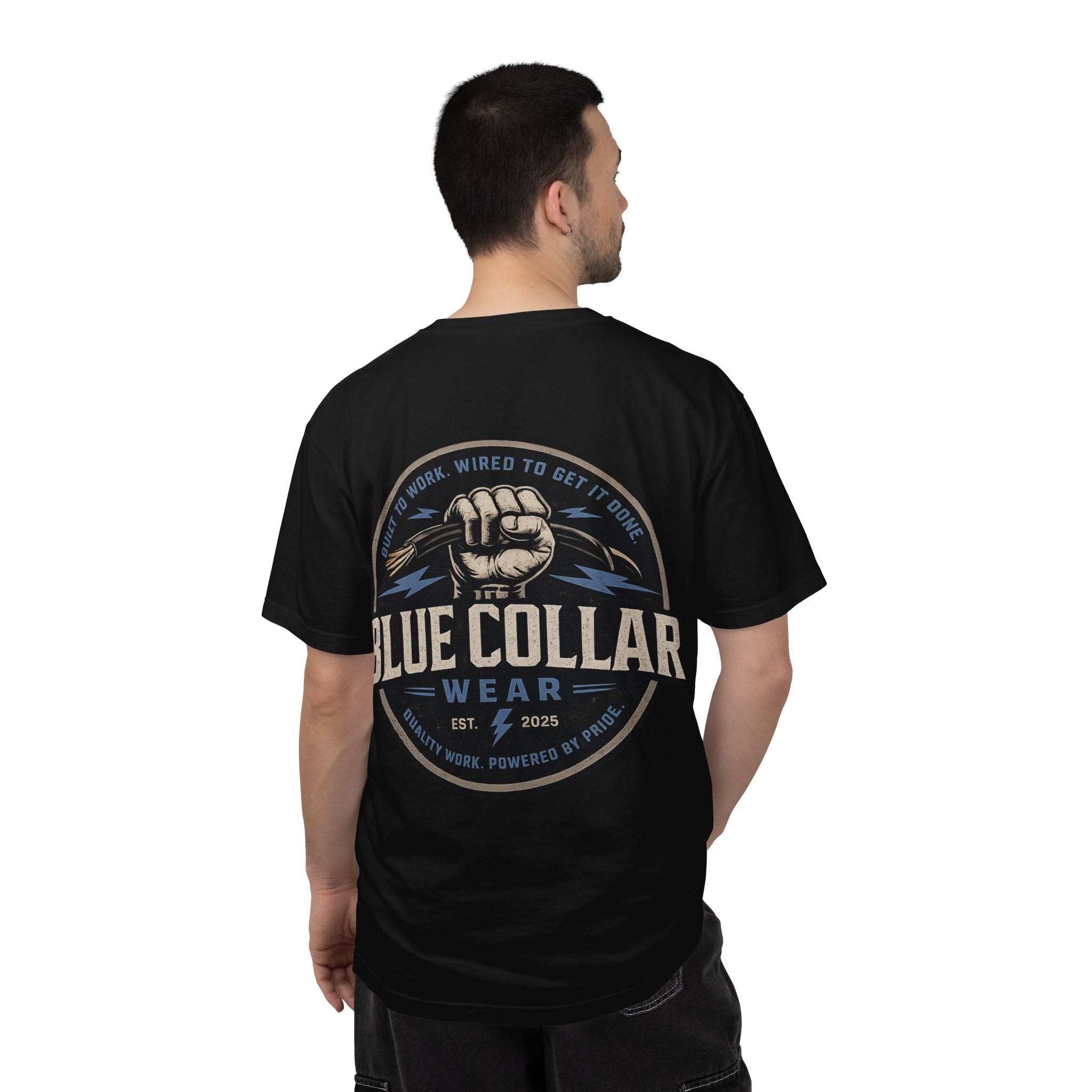 Blue Collar T-Shirt — Retro Workwear Fist Logo