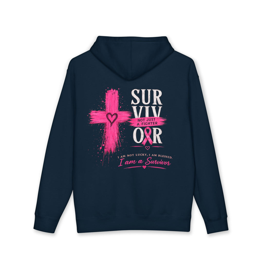 Breast Cancer Survivor Hoodie – 'Survivor, Not Just A Fighter' Pink Ribbon Pullover