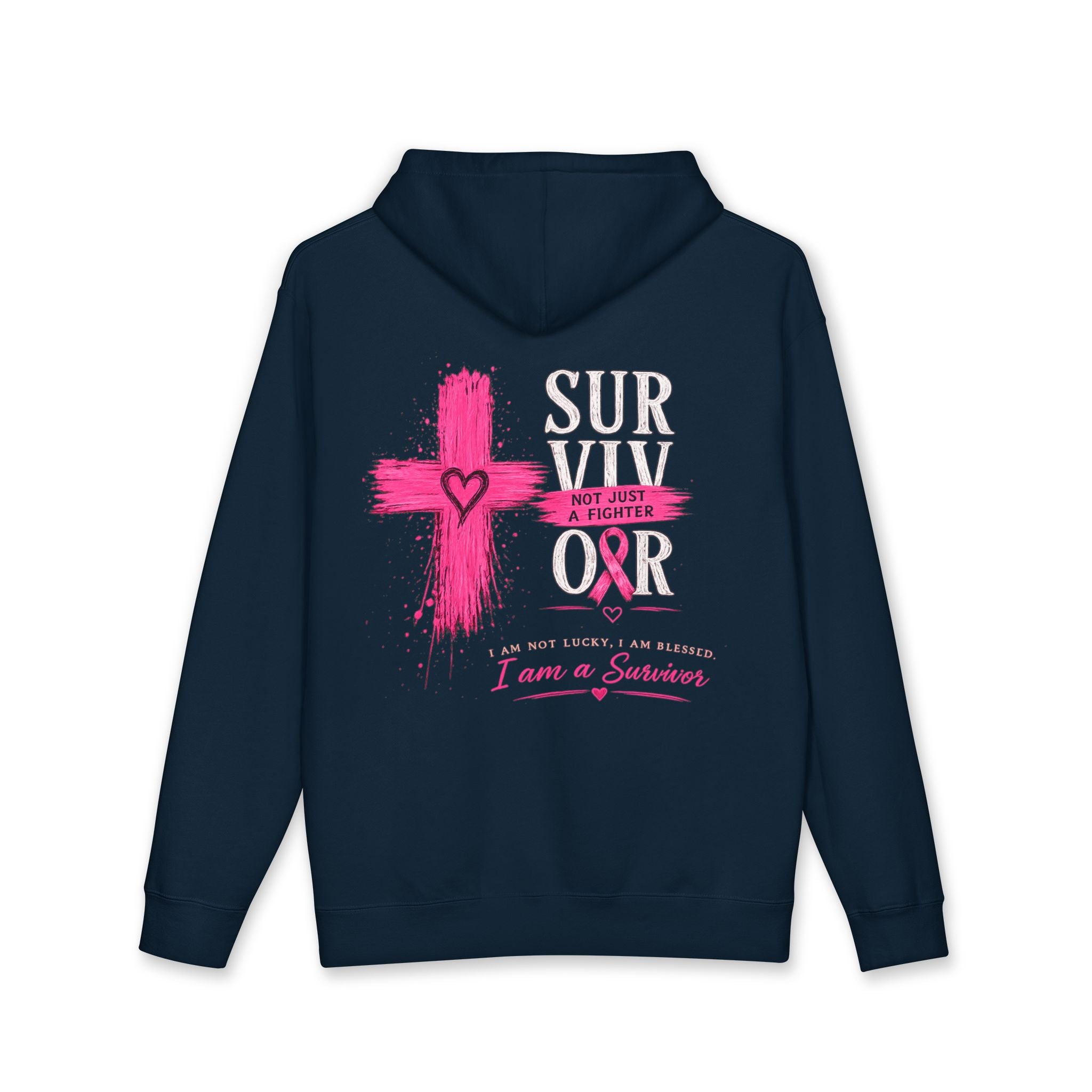 Breast Cancer Survivor Hoodie – 'Survivor, Not Just A Fighter' Pink Ribbon Pullover