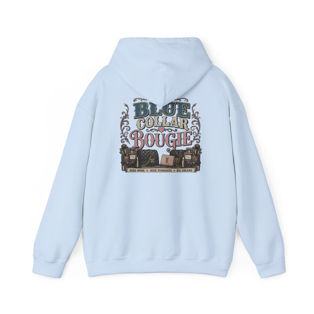 Blue Collar Bougie Hoodie — Rustic Workwear Graphic Pullover