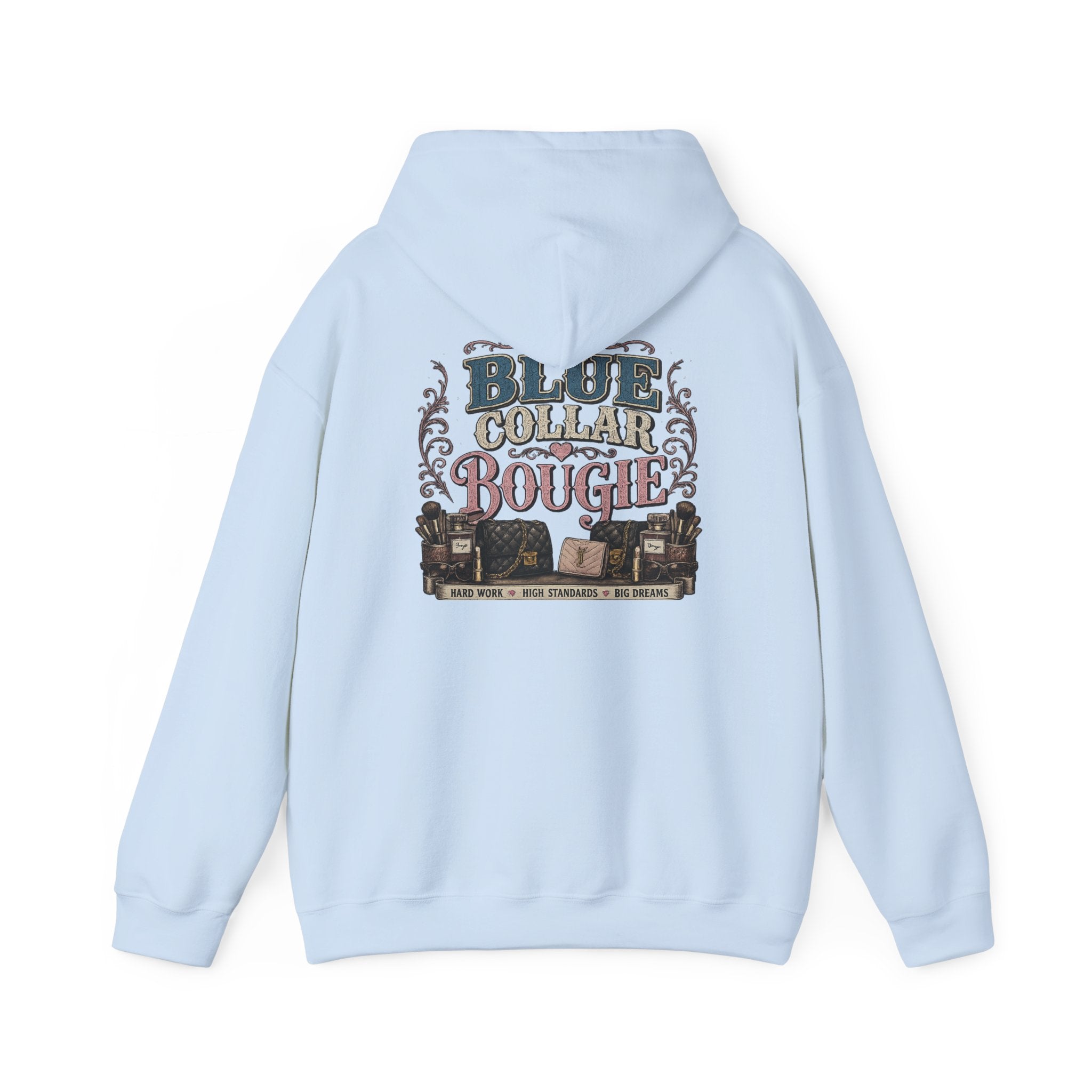 Blue Collar Bougie Hoodie — Rustic Workwear Graphic Pullover
