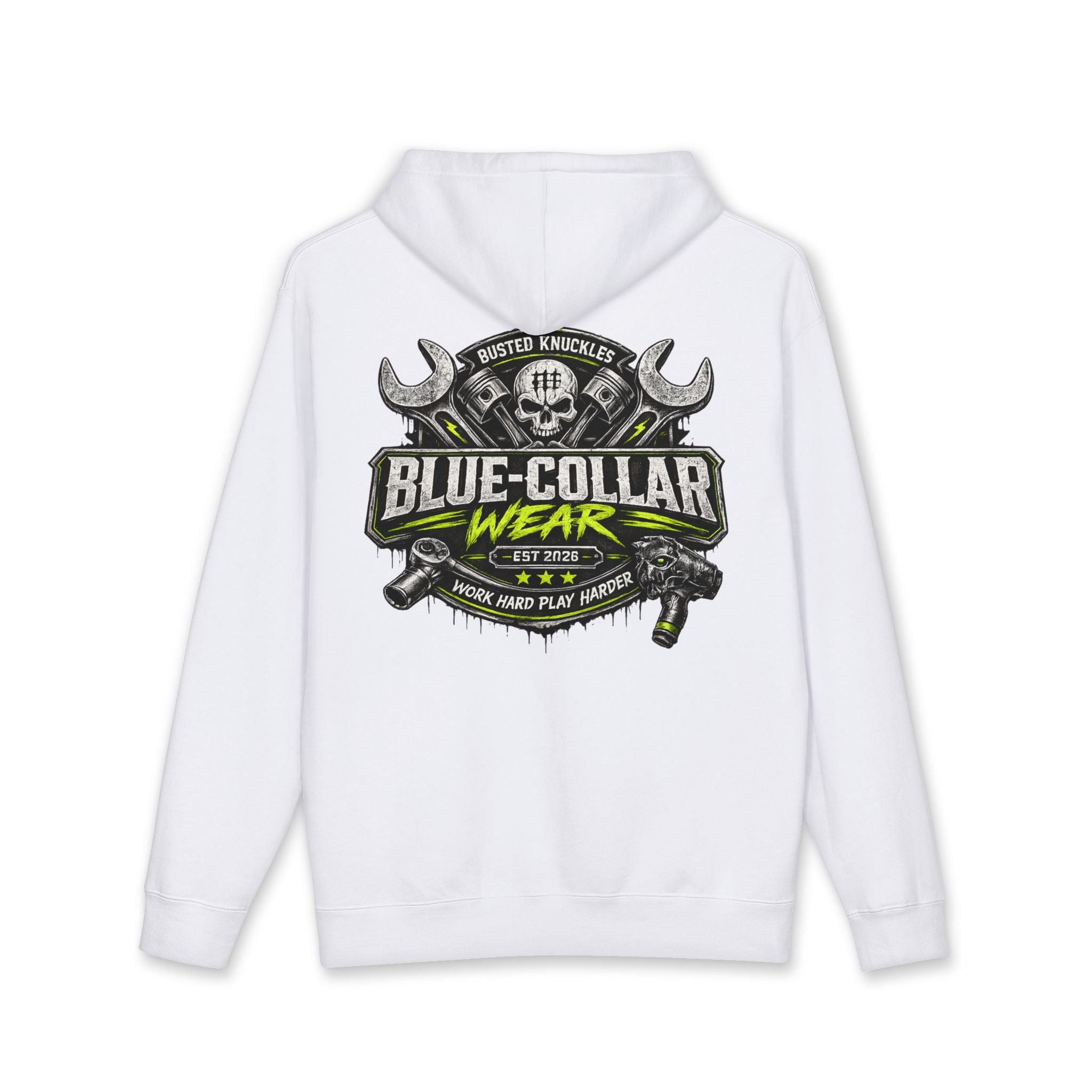 Blue-Collar Wear Hoodie Mechanic — "Blue-Collar Wear" Skull & Wrench Workwear Pullover