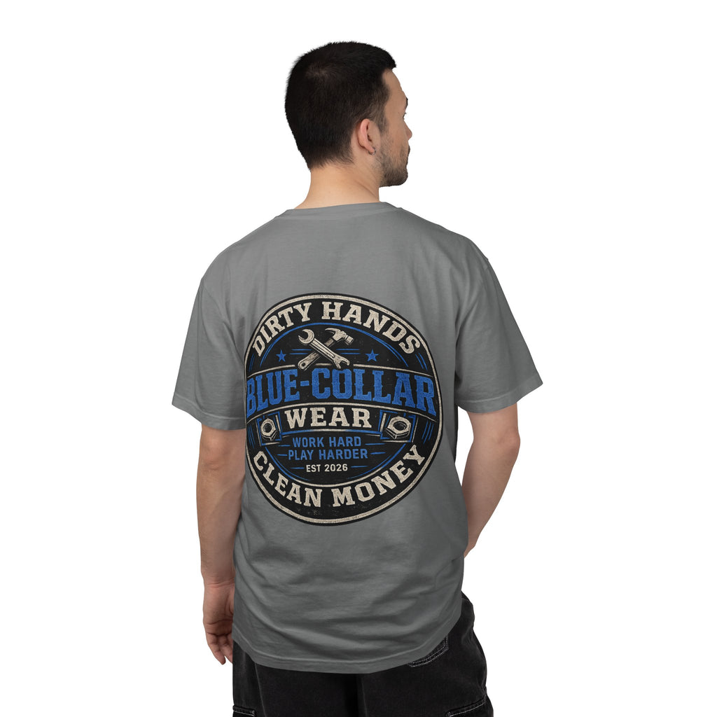 Blue-Collar T-Shirt — "Dirty Hands, Clean Money" Workwear Graphic Tee