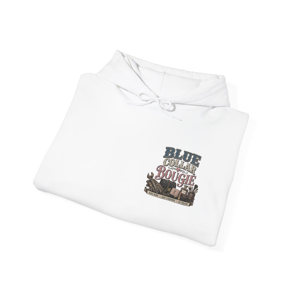 Blue Collar Bougie Hoodie — Rustic Workwear Graphic Pullover