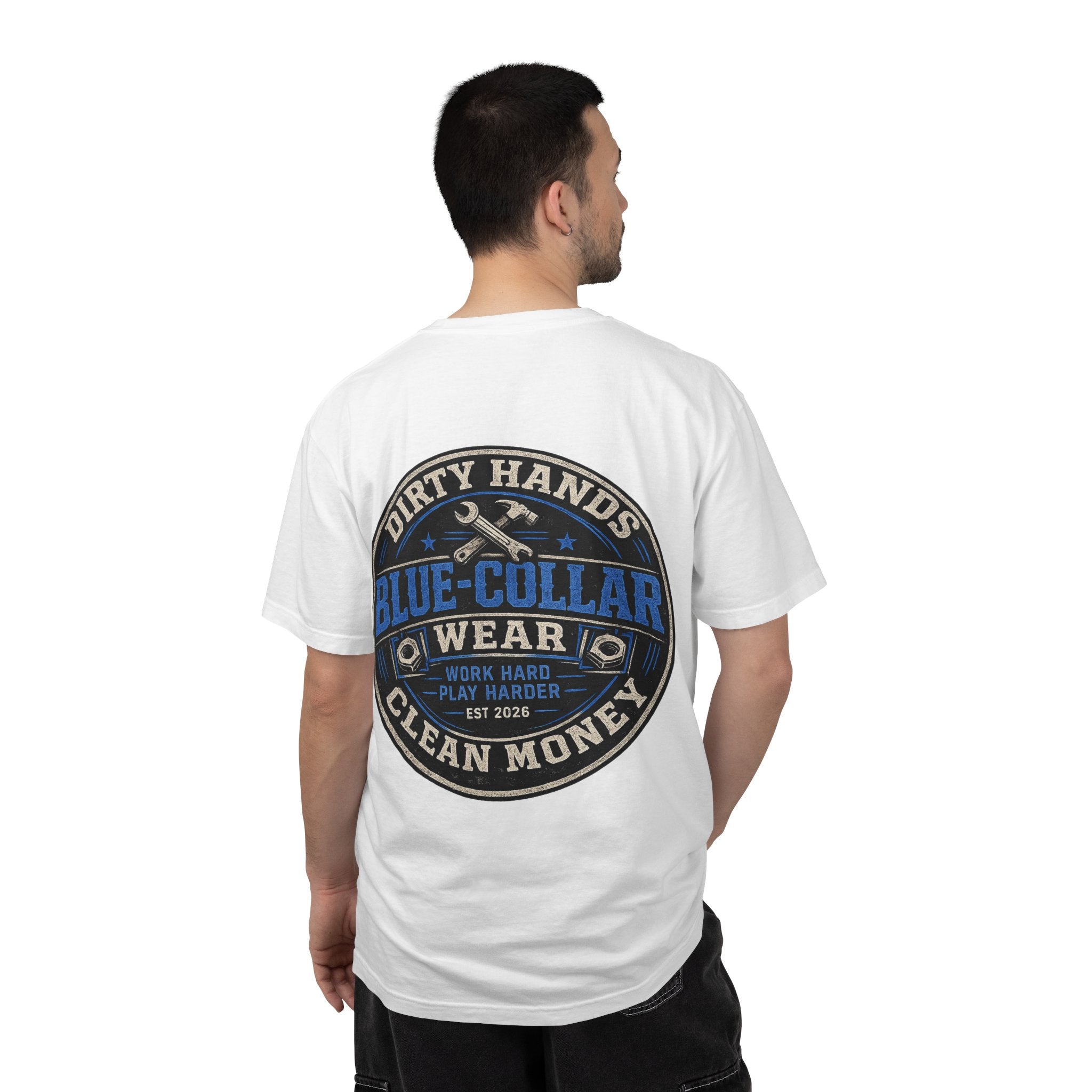 Blue-Collar T-Shirt — "Dirty Hands, Clean Money" Workwear Graphic Tee