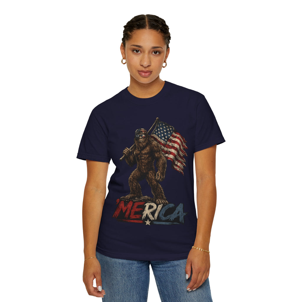 'Merica Bigfoot Flag T-Shirt — Patriotic Sasquatch Americana Tee
