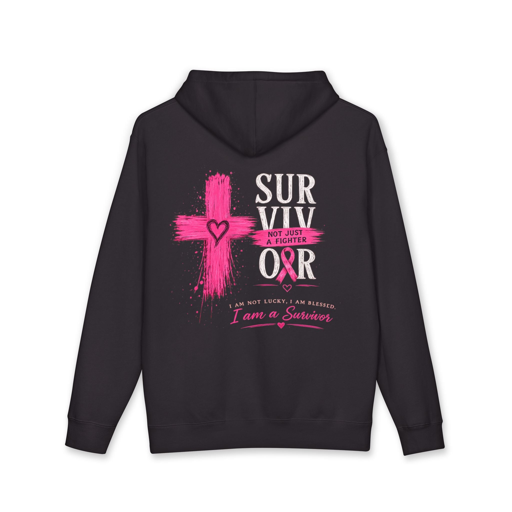 Breast Cancer Survivor Hoodie – 'Survivor, Not Just A Fighter' Pink Ribbon Pullover