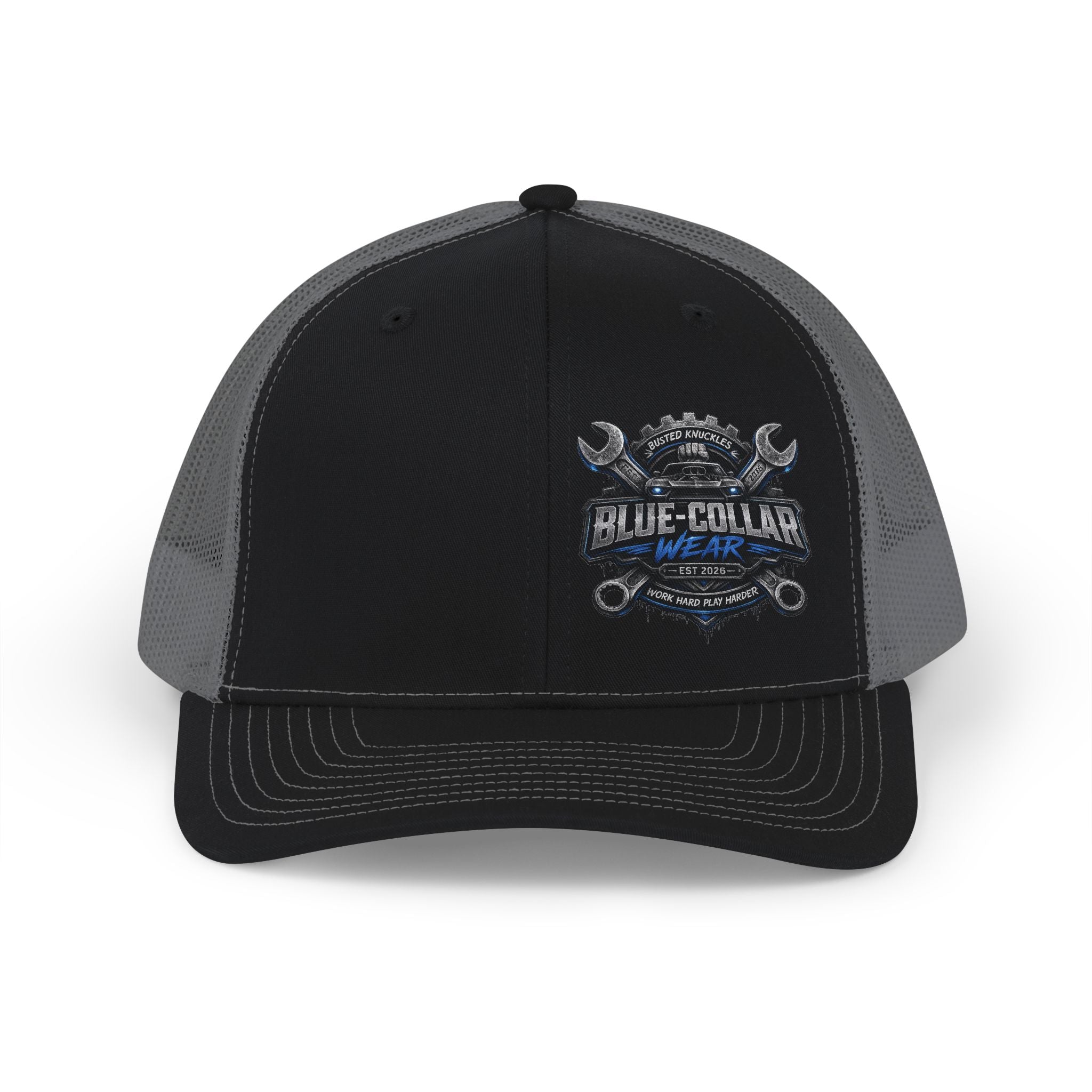 Trucker Cap — Blue Collar Mechanic Emblem Snapback