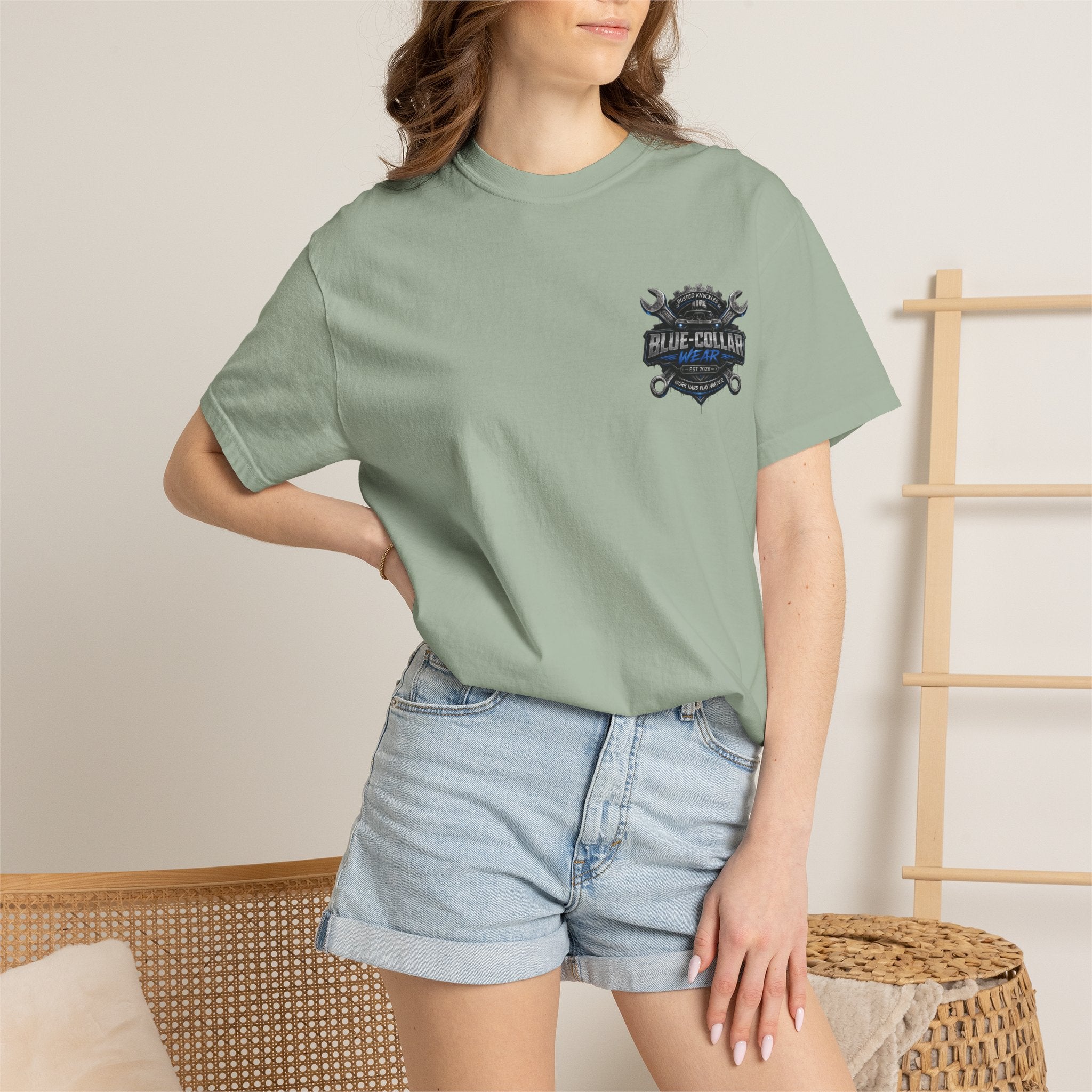 Blue-Collar Wear T-Shirt Mechanic — Busted Knuckles Mechanics Graphic Tee