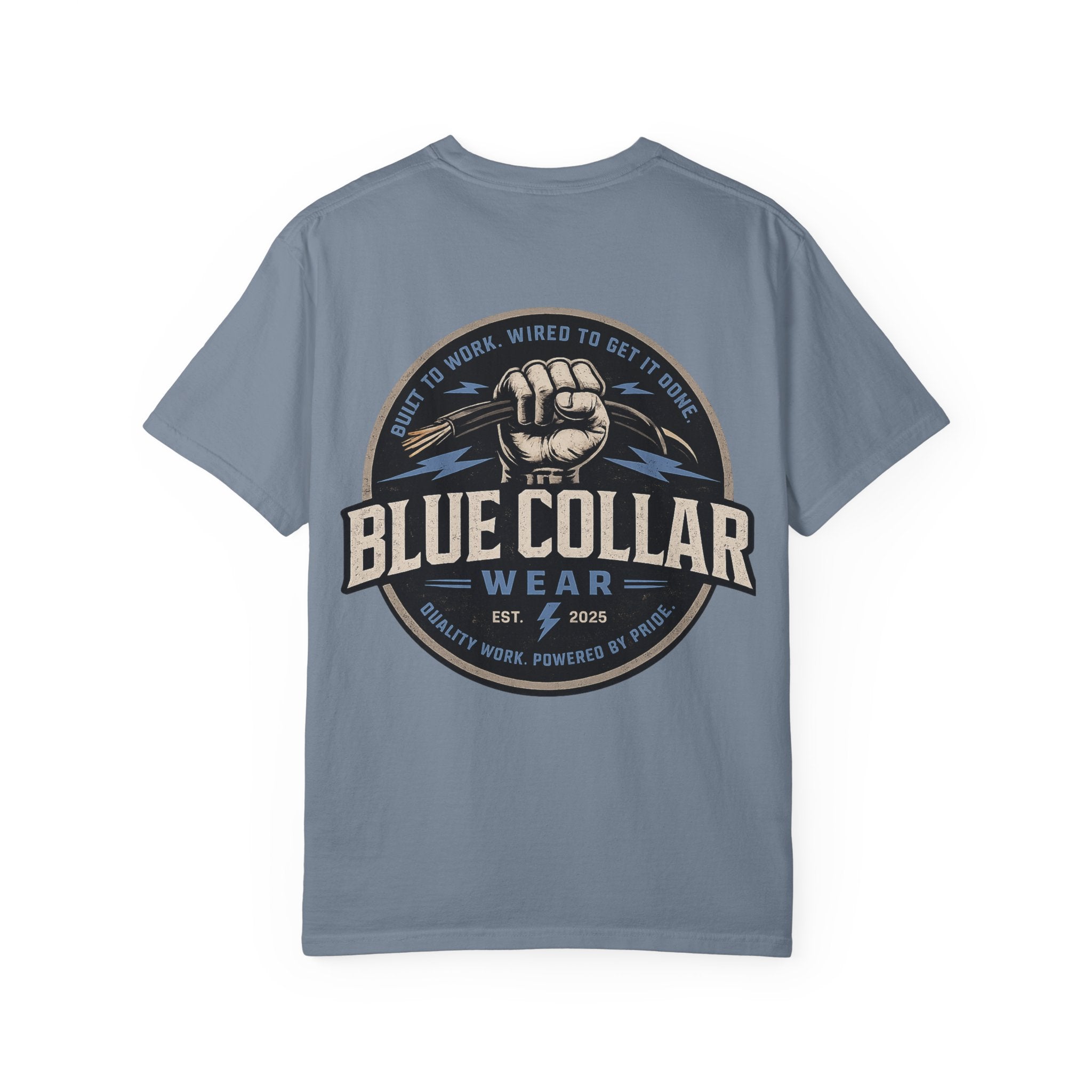 Blue Collar T-Shirt — Retro Workwear Fist Logo