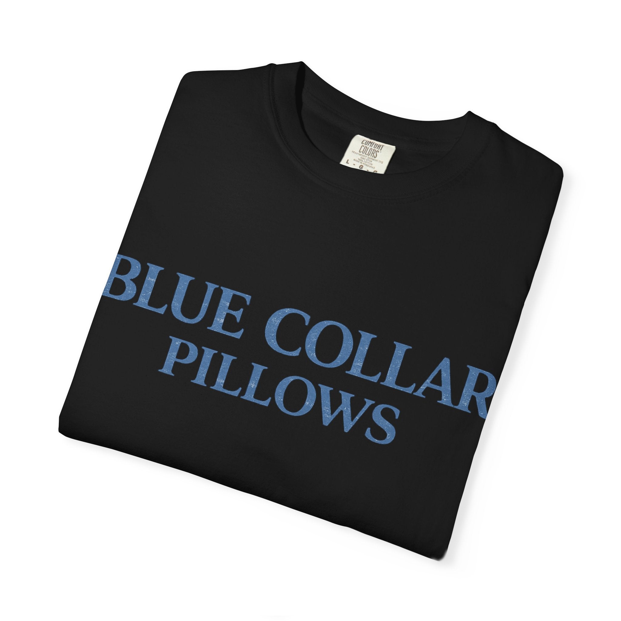 Blue Collar Pillows T-Shirt — Vintage Serif Logo Tee