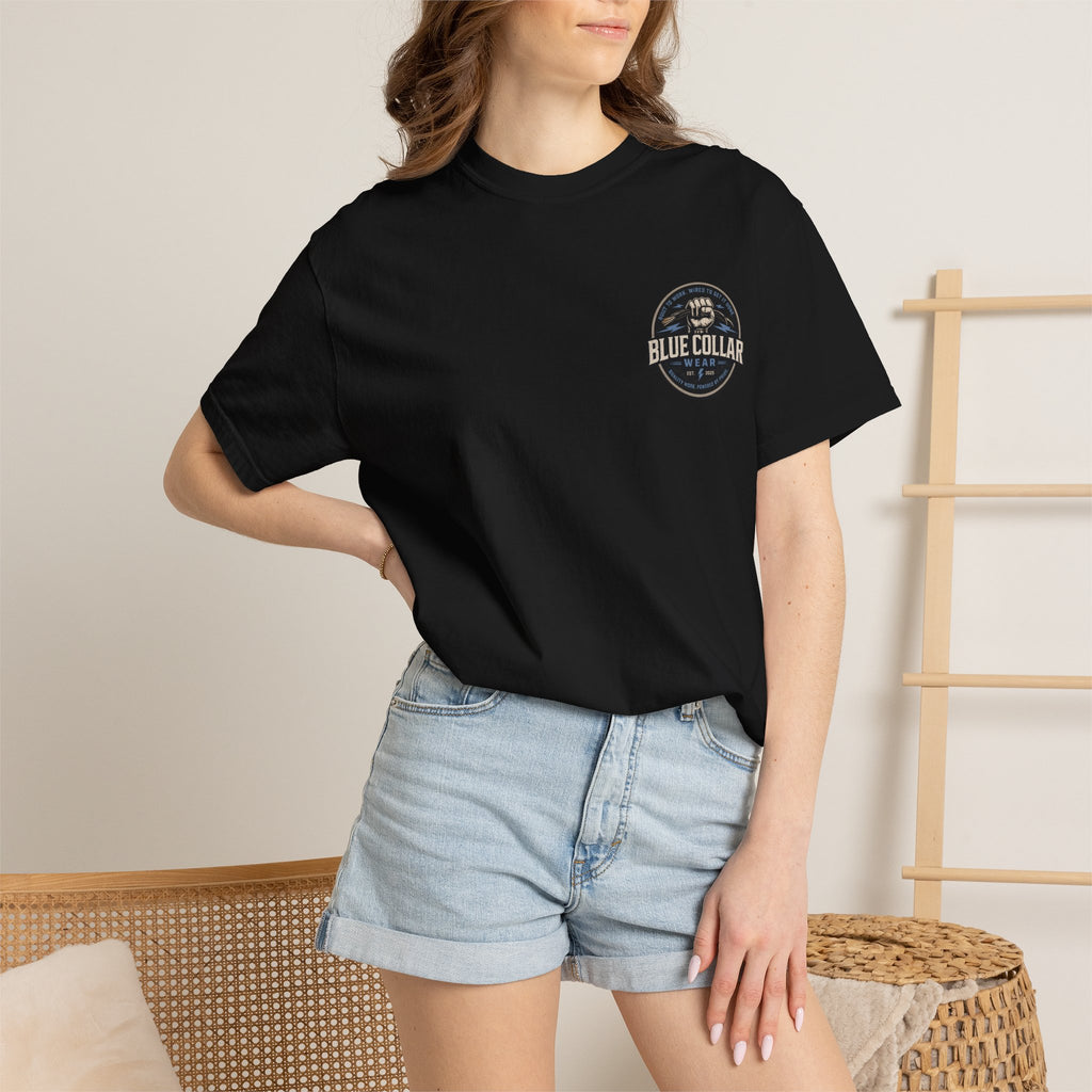 Blue Collar T-Shirt — Retro Workwear Fist Logo