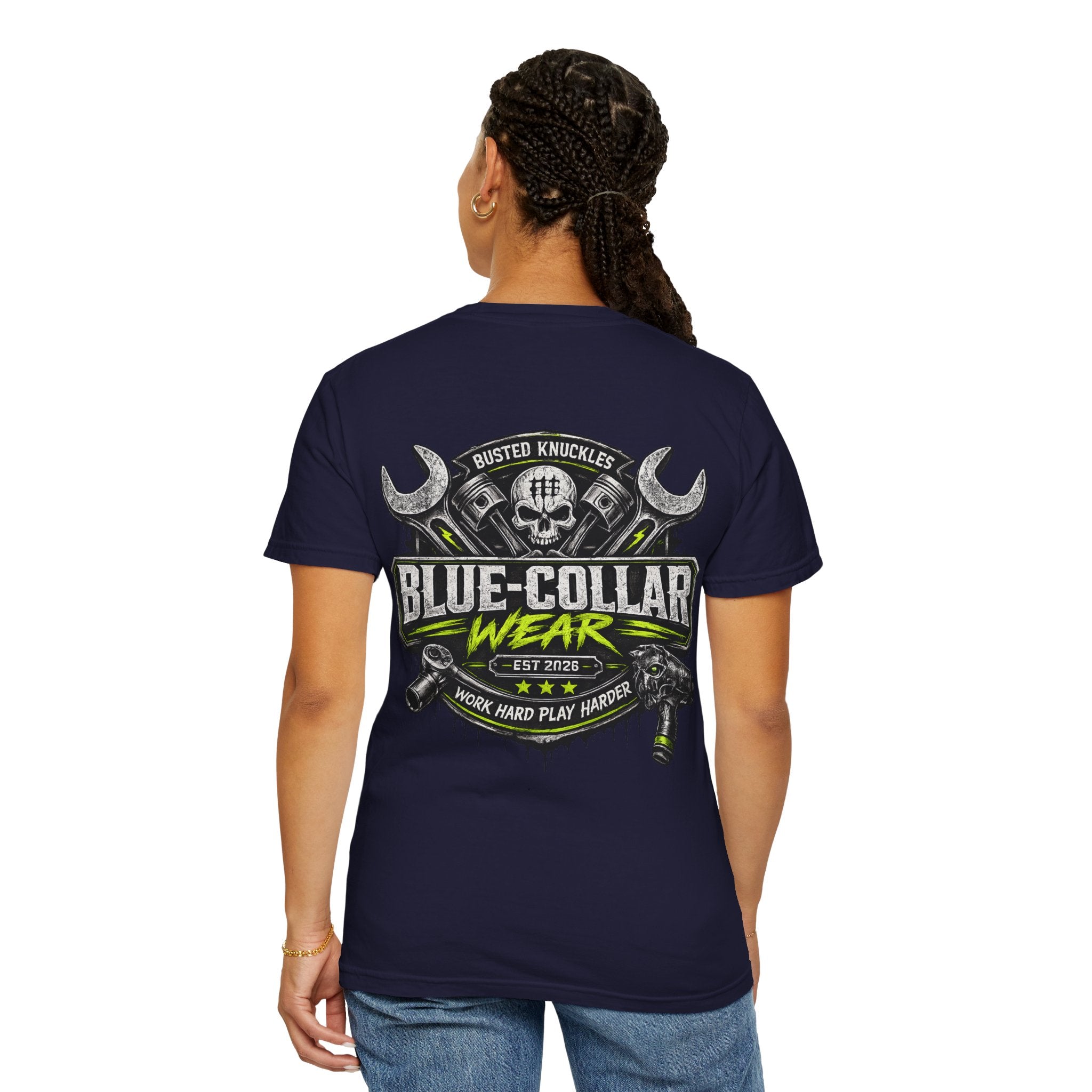 Blue-Collar Wear T-Shirt Mechanic — "Busted Knuckles" Workwear Graphic