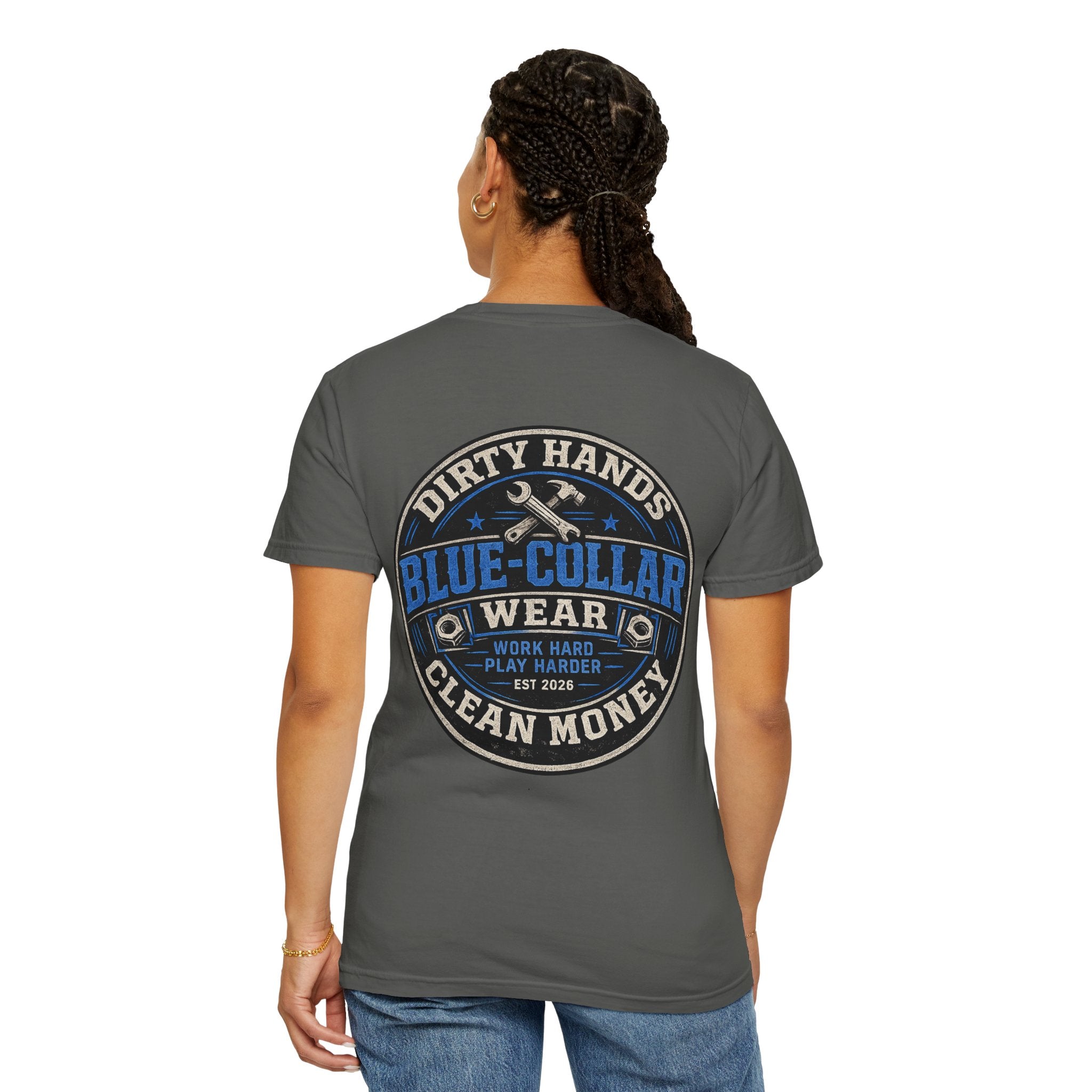 Blue-Collar T-Shirt — "Dirty Hands, Clean Money" Workwear Graphic Tee