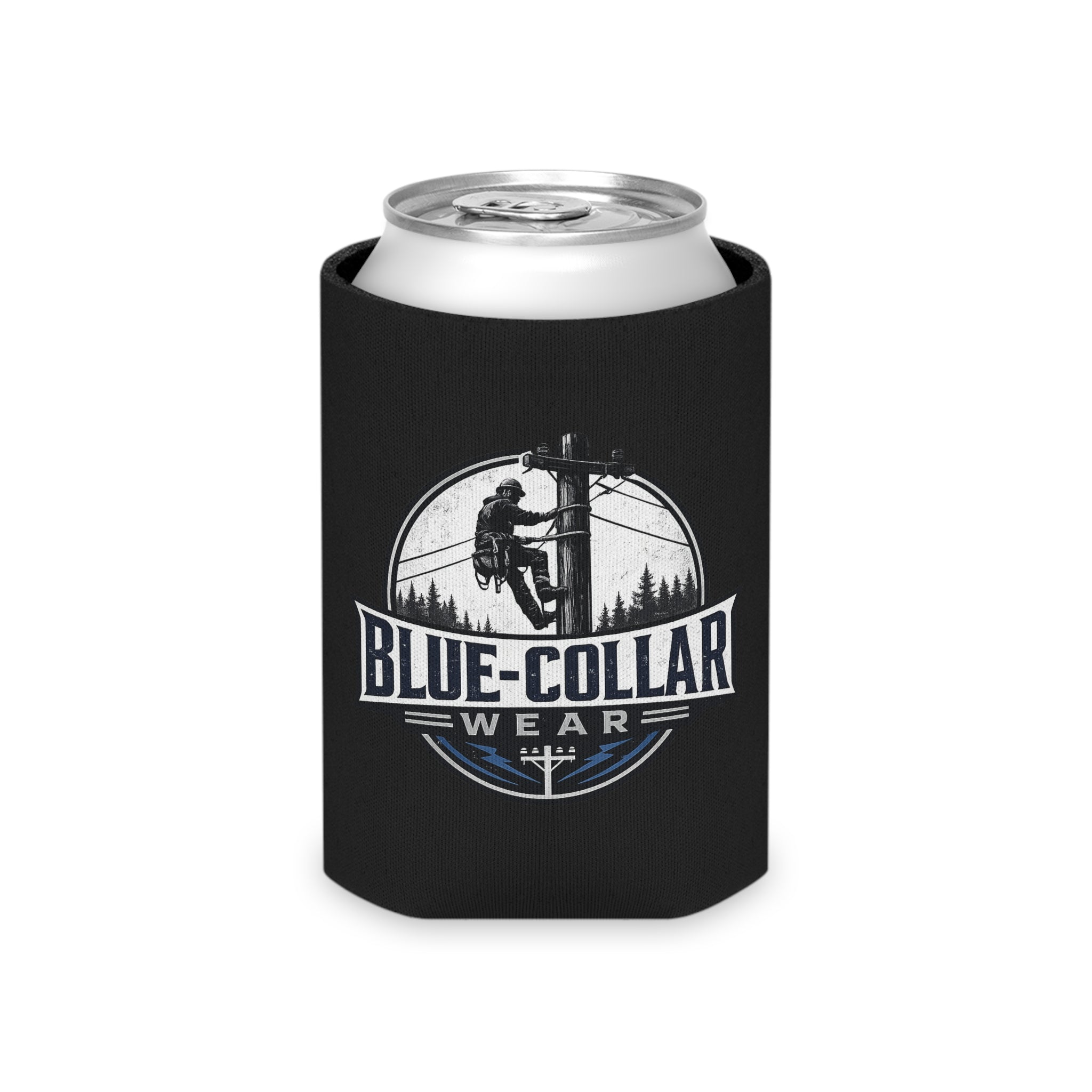 Blue-Collar Wear Can Cooler – Red Insulated Beer Koozie with Lineman Logo