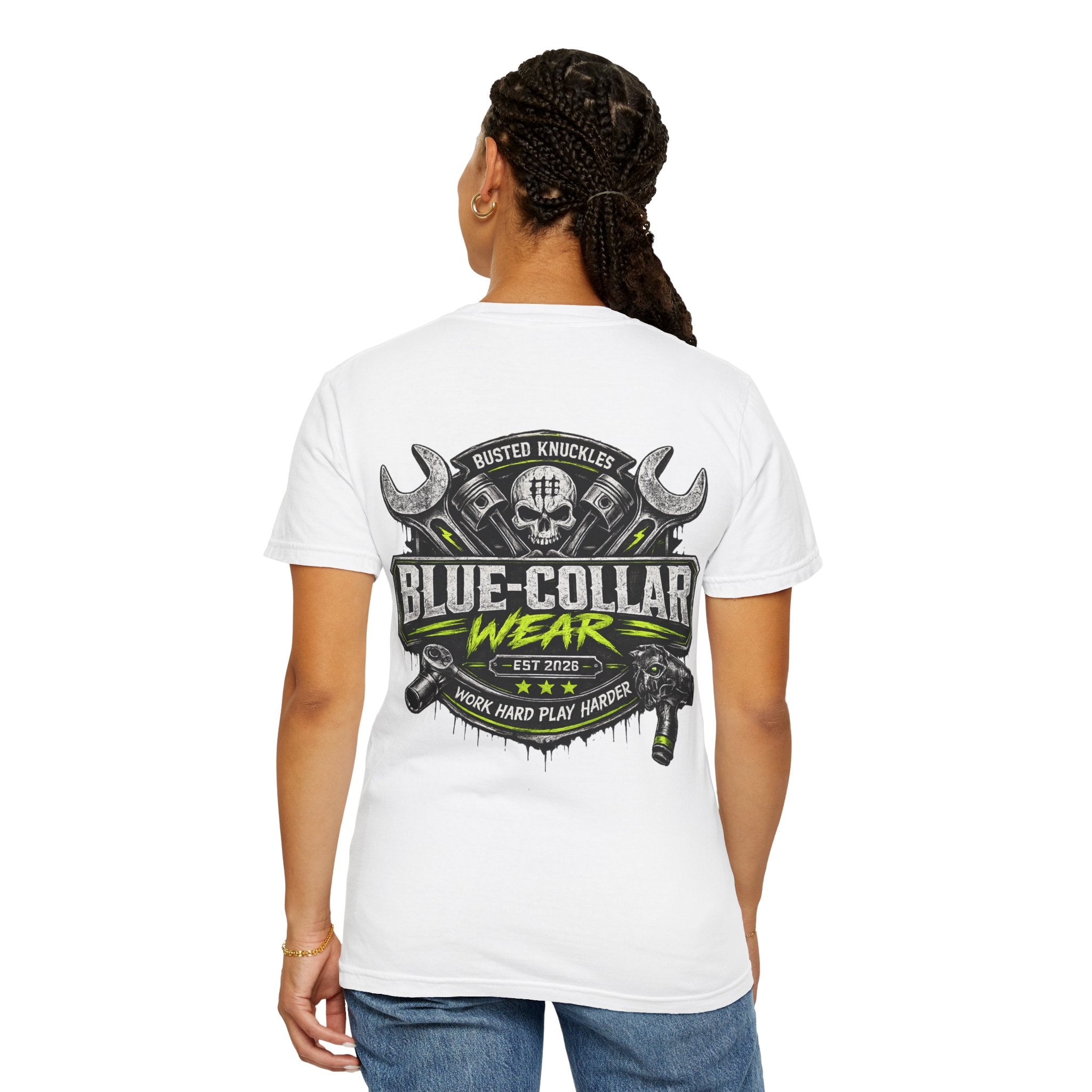 Blue-Collar Wear T-Shirt Mechanic — "Busted Knuckles" Workwear Graphic