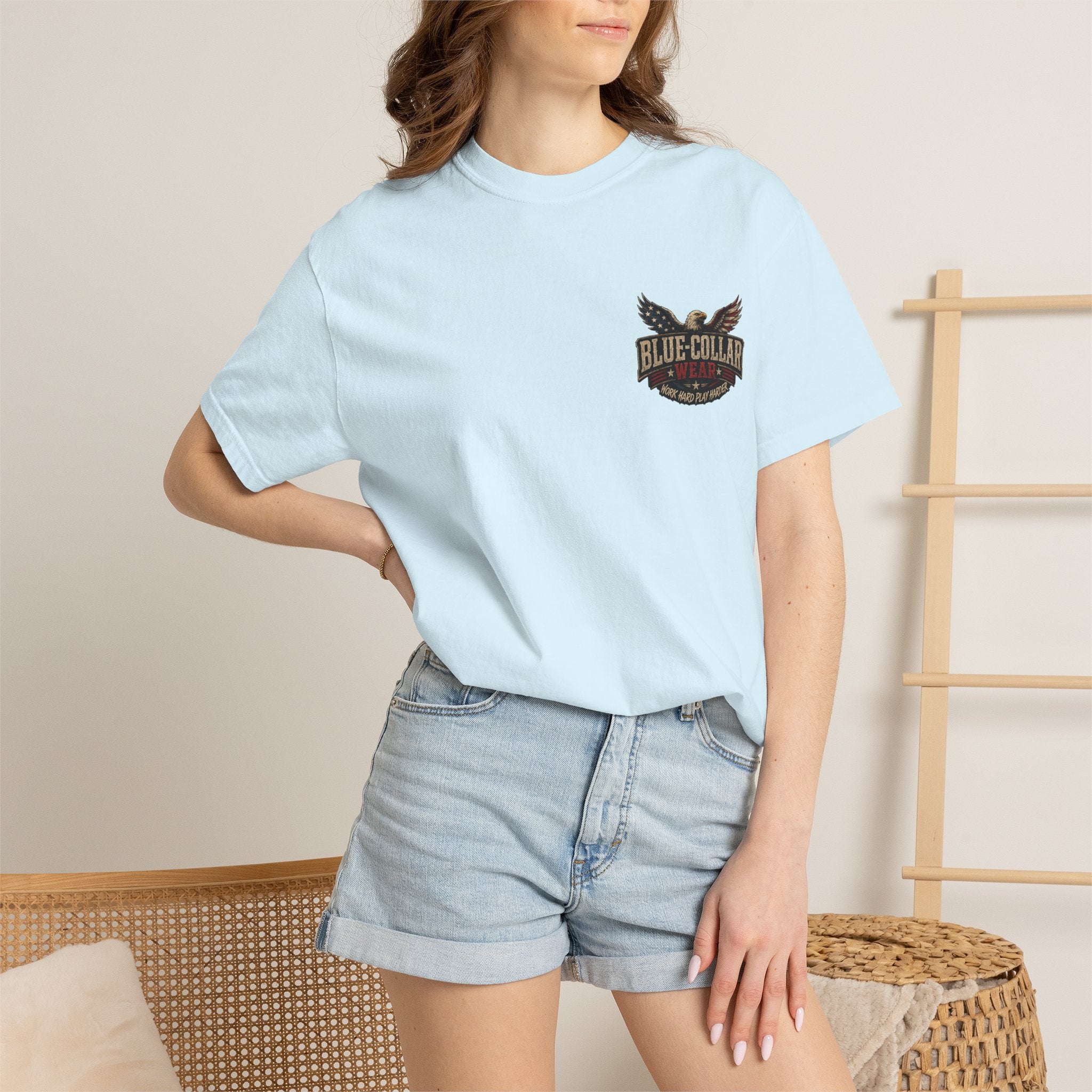 Merica Bigfoot Flag T-Shirt — 'Blue Collar' Patriotic Graphic Tee
