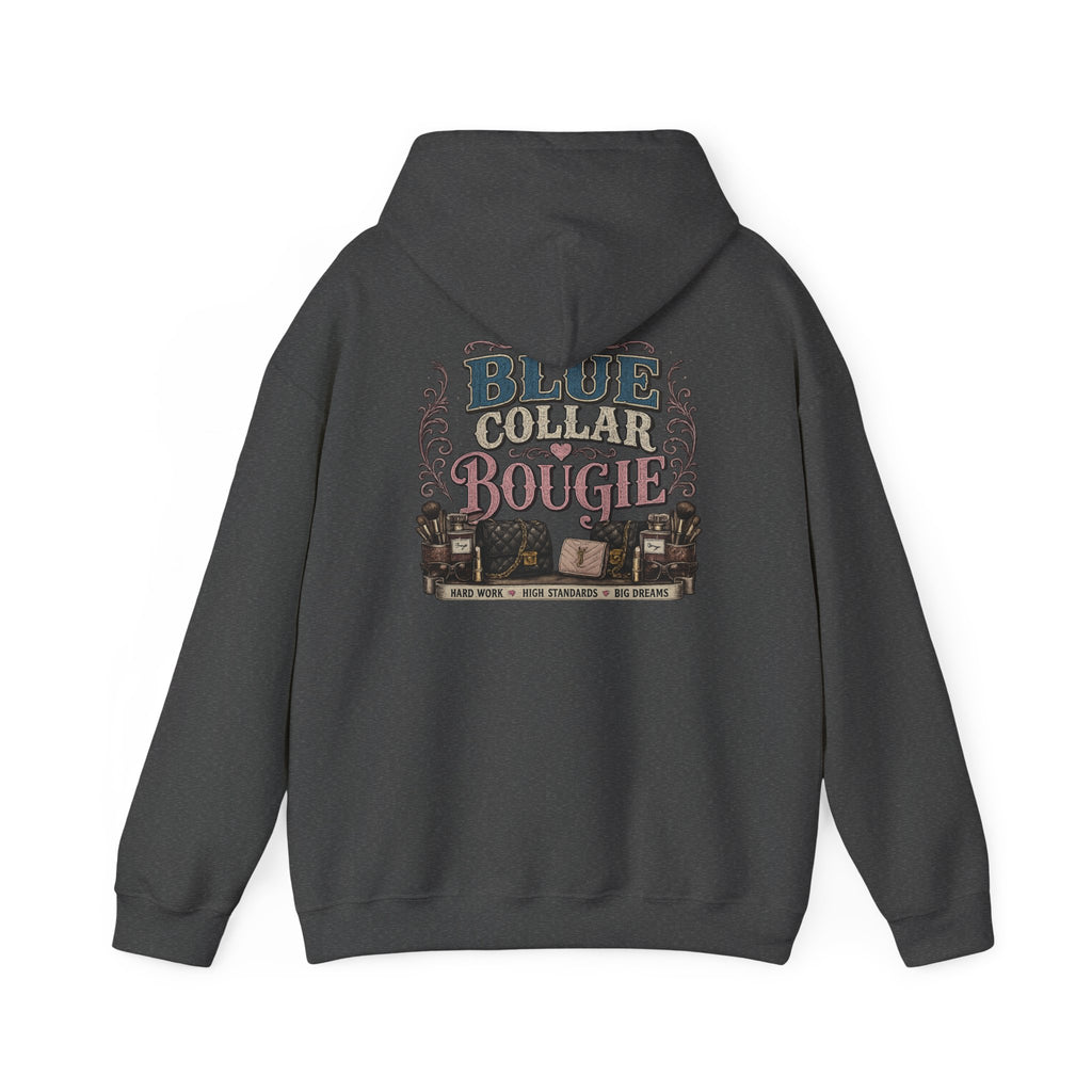 Blue Collar Bougie Hoodie — Rustic Workwear Graphic Pullover