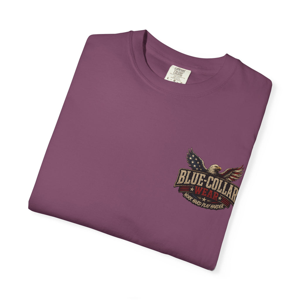 Merica Bigfoot Flag T-Shirt — 'Blue Collar' Patriotic Graphic Tee