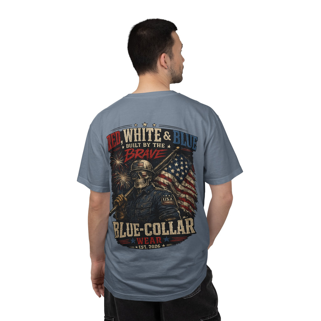 Blue-Collar Wear Patriotic T-Shirt — “Red, White & Blue Built by the Brave”