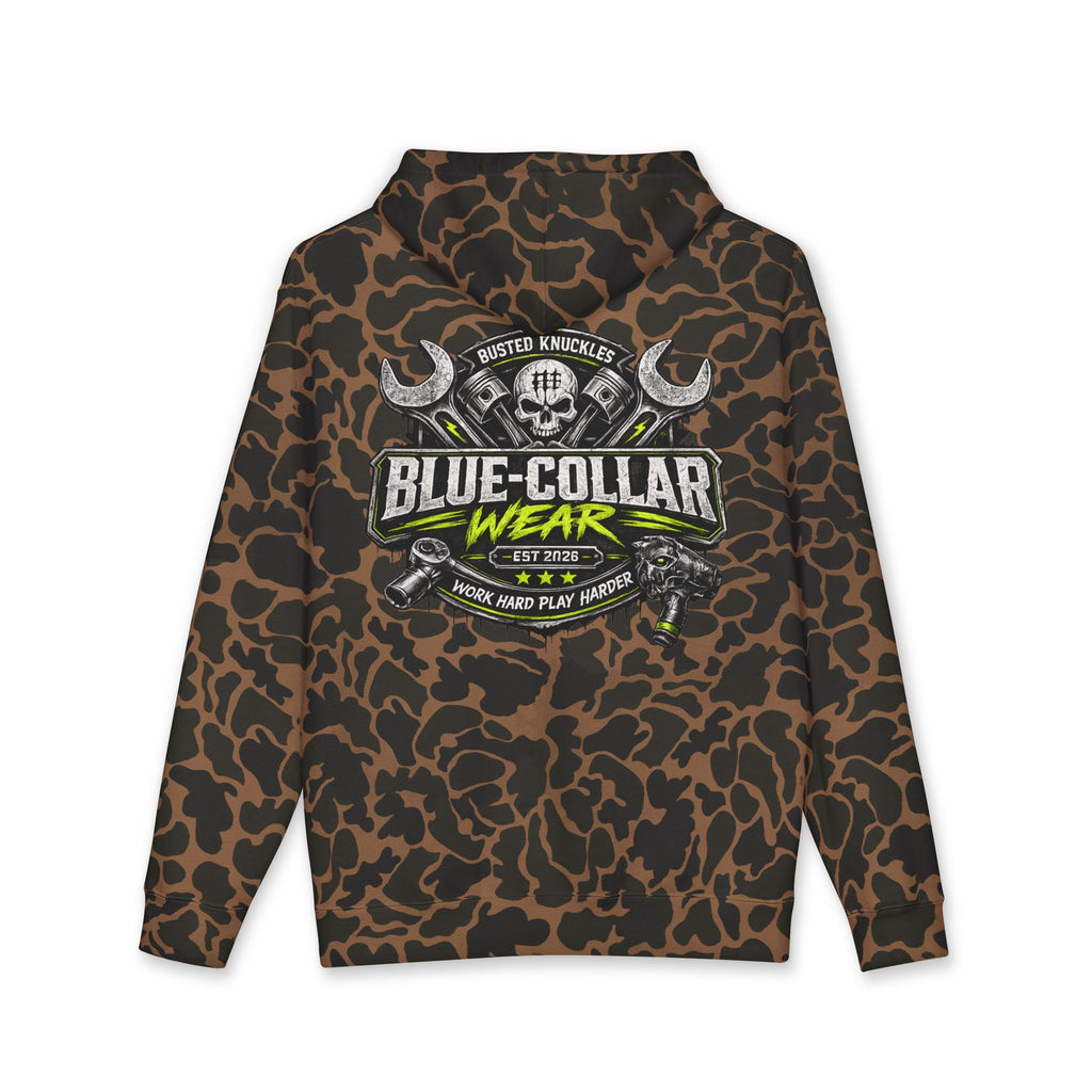 Blue-Collar Wear Hoodie Mechanic — "Blue-Collar Wear" Skull & Wrench Workwear Pullover