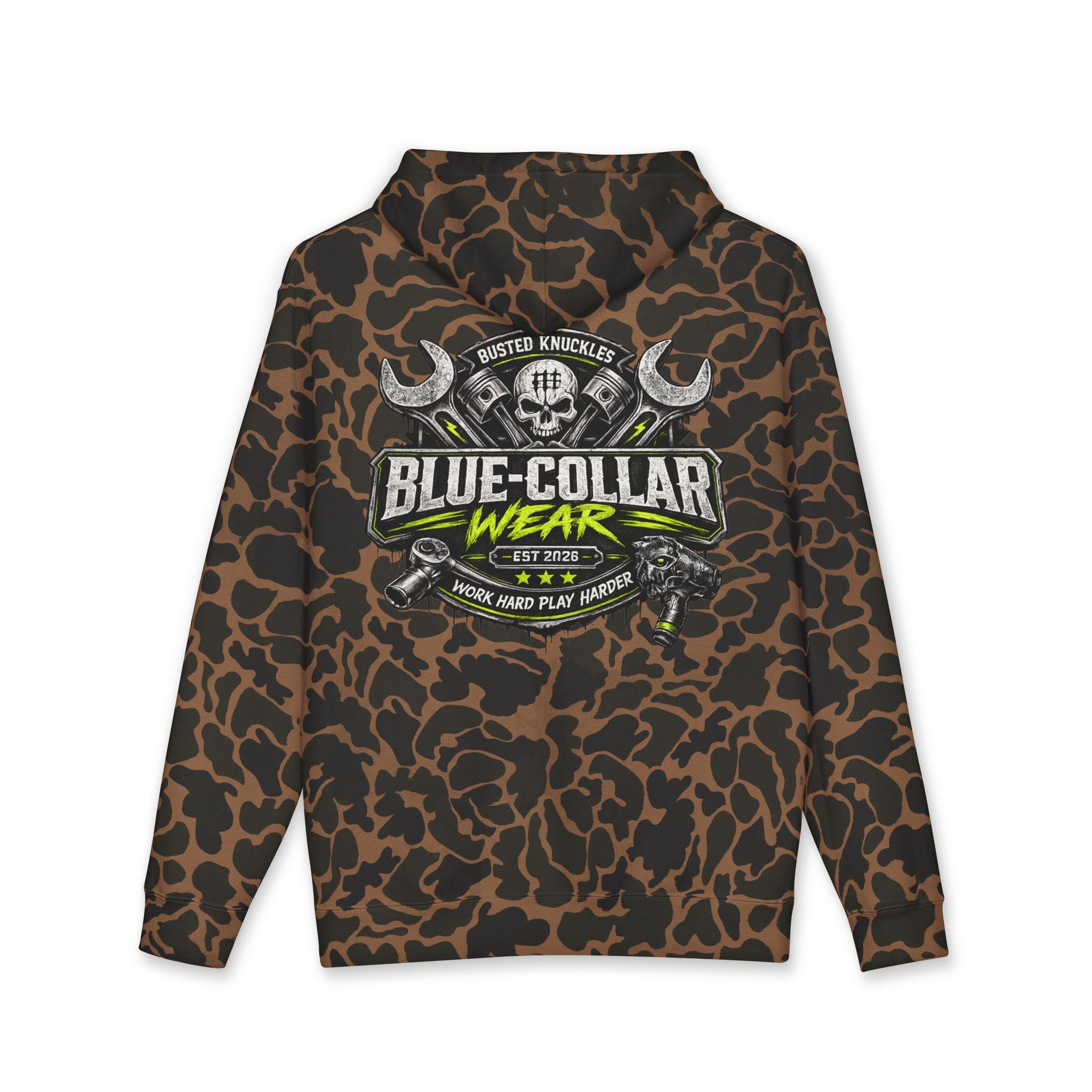 Blue-Collar Wear Hoodie Mechanic — "Blue-Collar Wear" Skull & Wrench Workwear Pullover