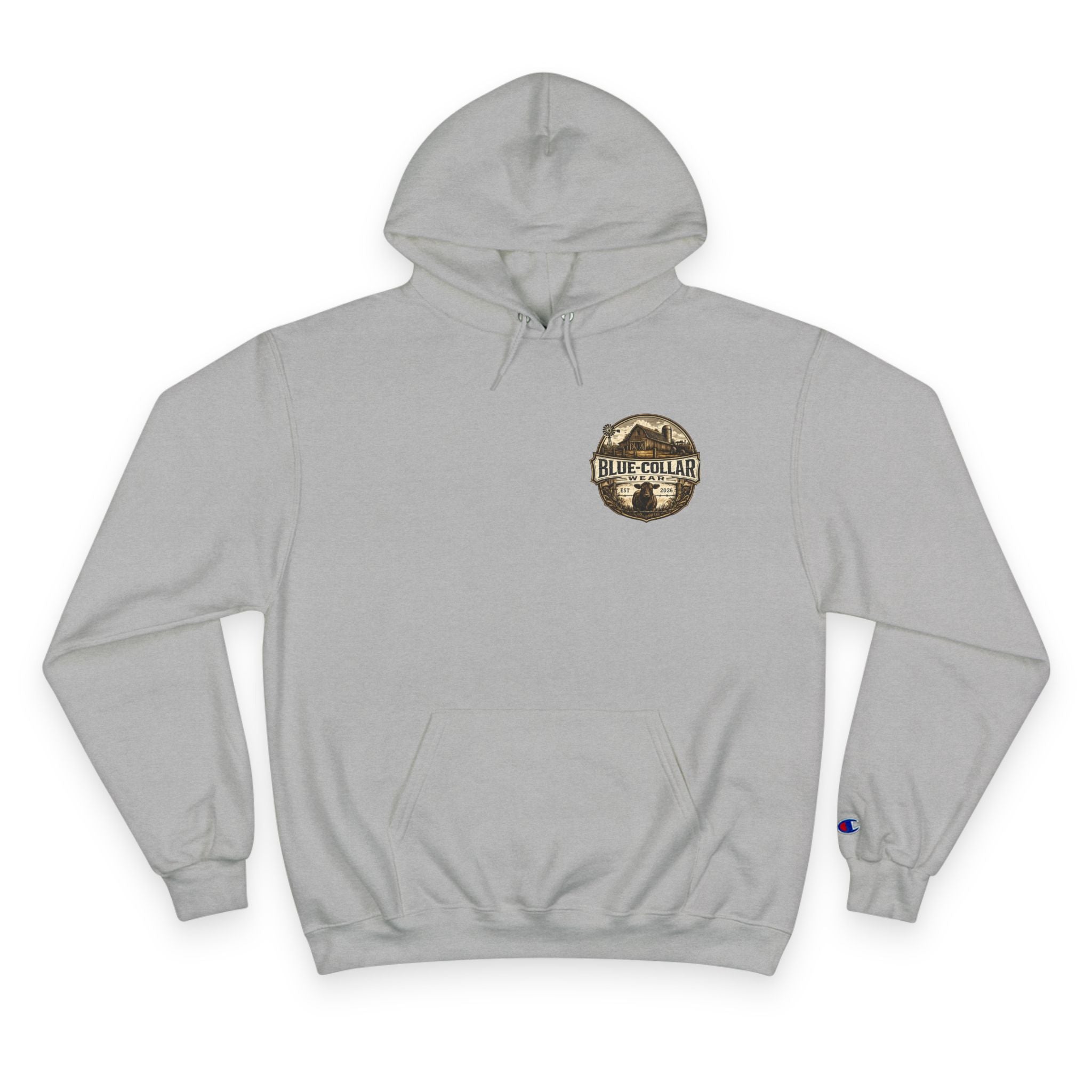 Blue-Collar Wear RANCHER Shield Hoodie — Vintage Workwear Logo Pullover
