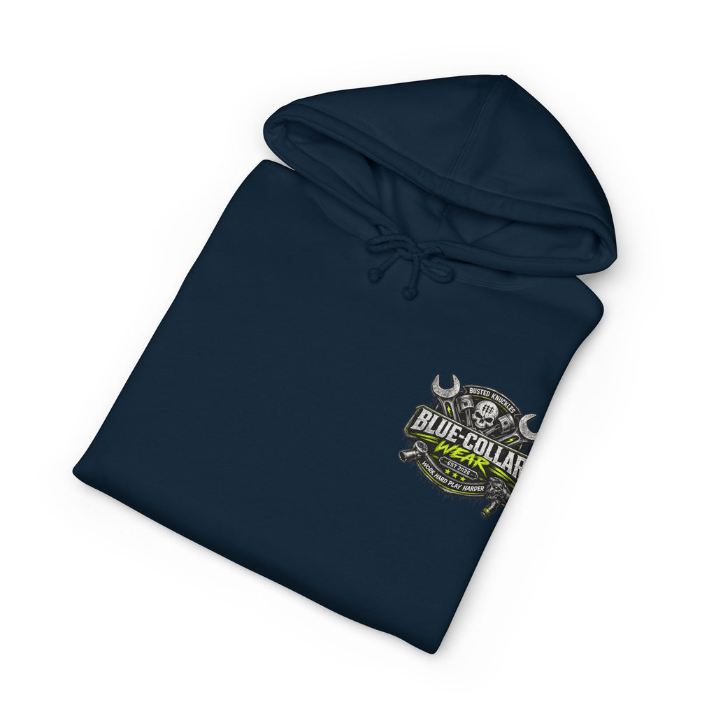 Blue-Collar Wear Hoodie Mechanic — "Blue-Collar Wear" Skull & Wrench Workwear Pullover