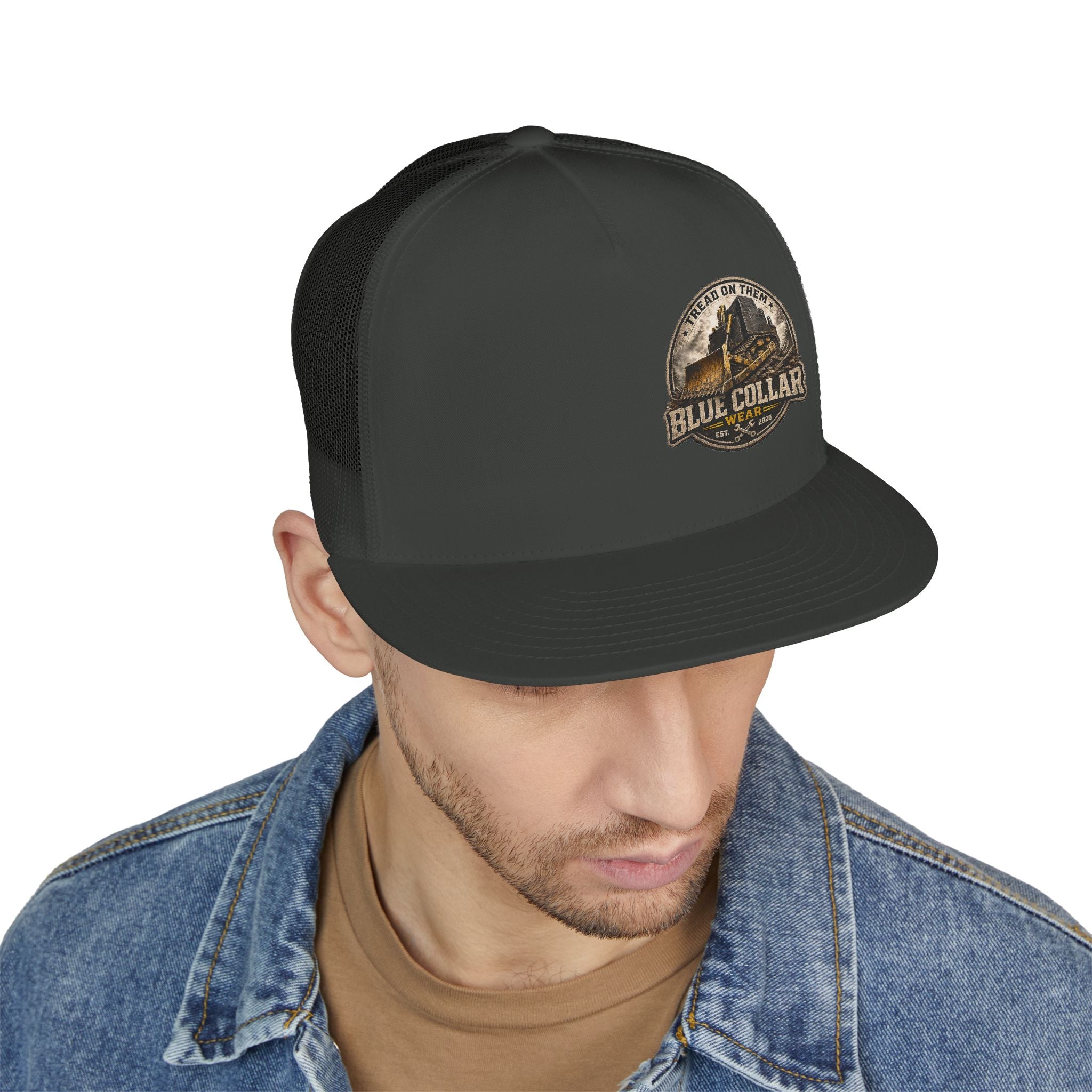 Blue Collar Workwear Trucker Cap — Lead On Team Vintage Construction Logo