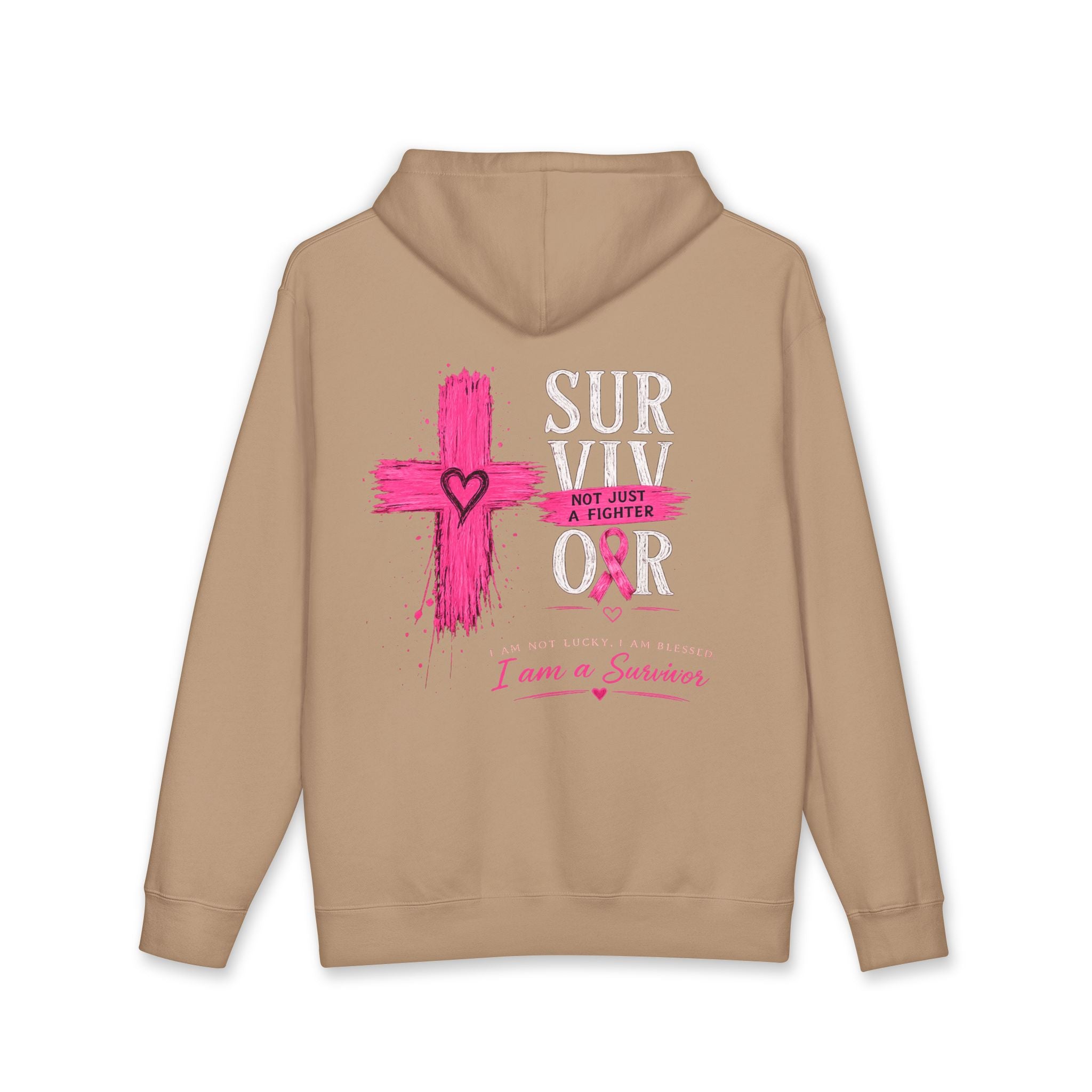 Breast Cancer Survivor Hoodie – 'Survivor, Not Just A Fighter' Pink Ribbon Pullover