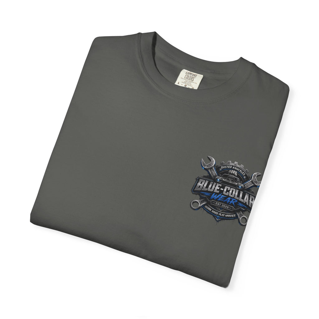 Blue-Collar Wear T-Shirt Mechanic — Busted Knuckles Mechanics Graphic Tee