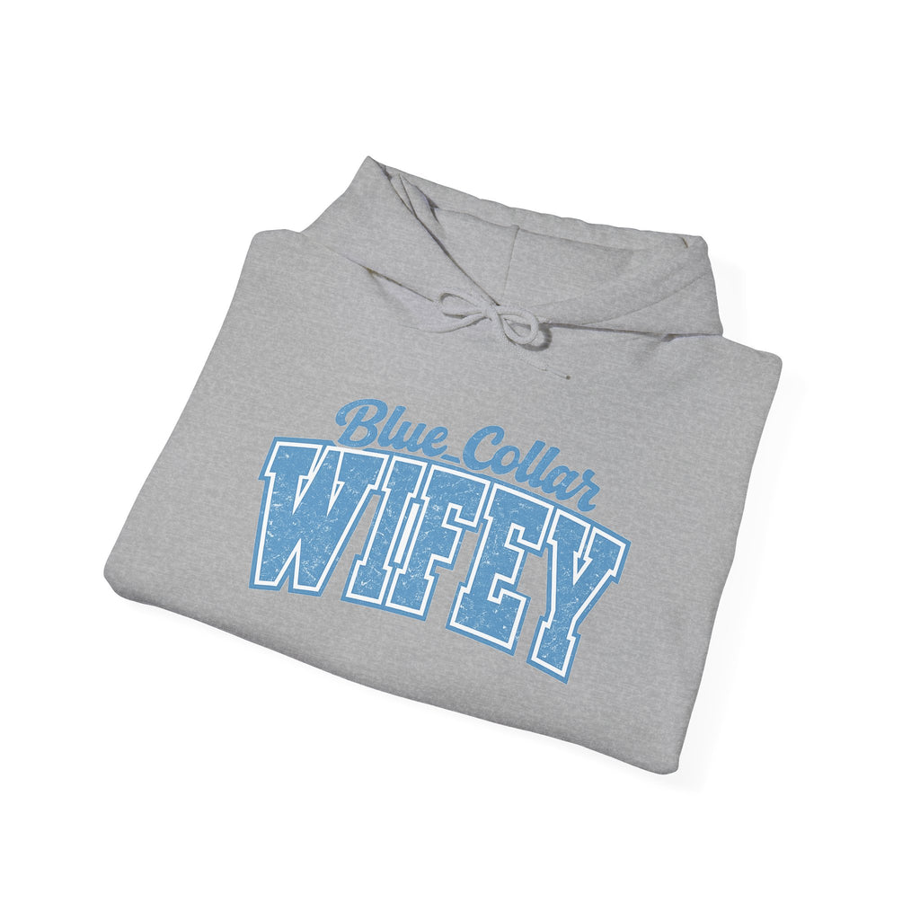 Blue Collar Wifey Hoodie – Retro Varsity Wife Sweatshirt