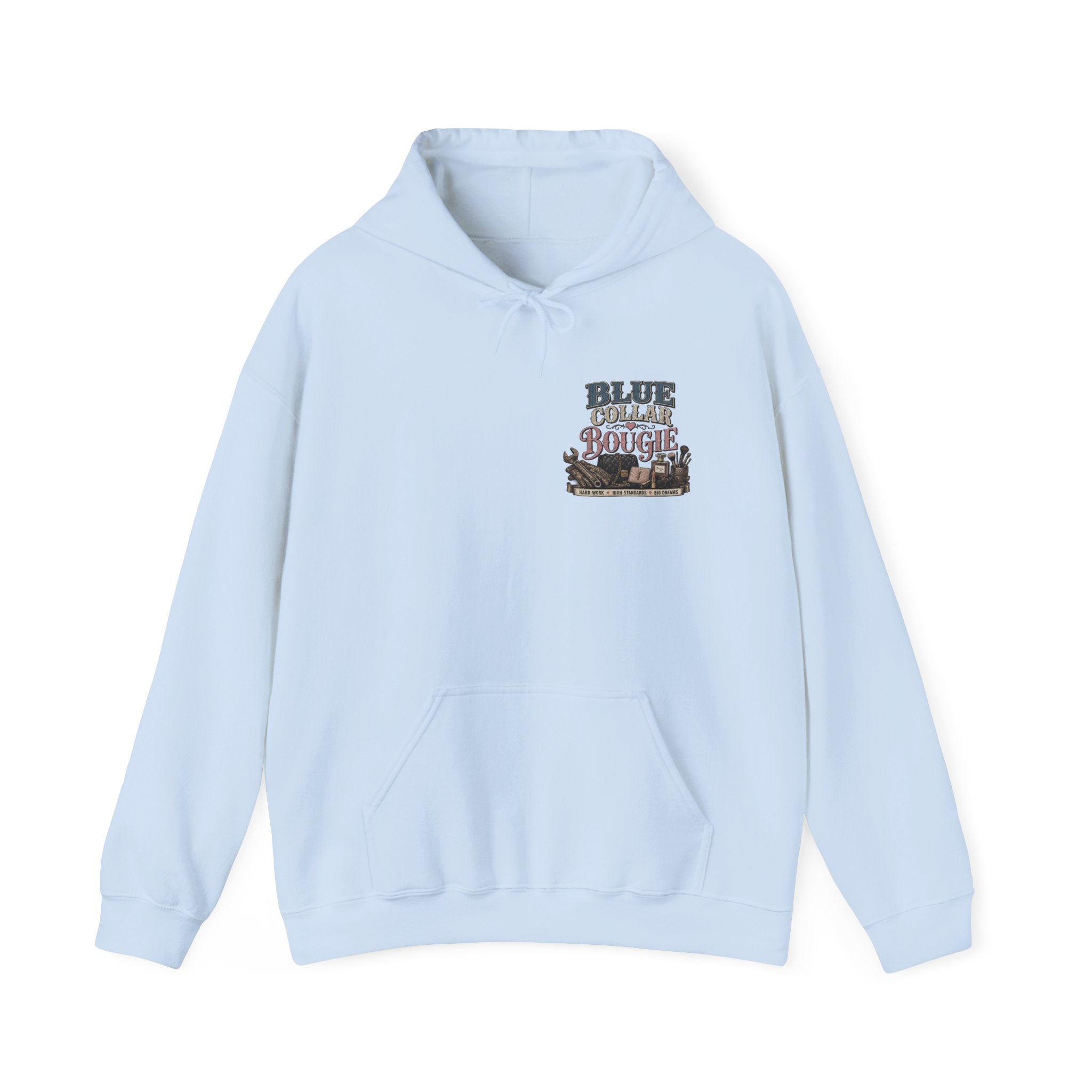 Blue Collar Bougie Hoodie — Rustic Workwear Graphic Pullover