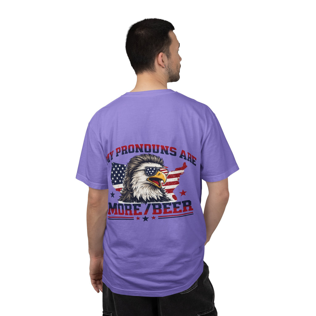 T-Shirt — "My Pronouns Are More/Beer" Patriotic Eagle Graphic