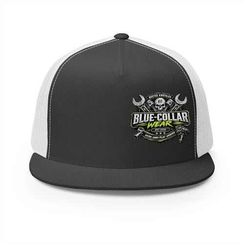 Blue Collar Wear Trucker Cap Mechanic — Workwear Skull Logo Mesh Snapback