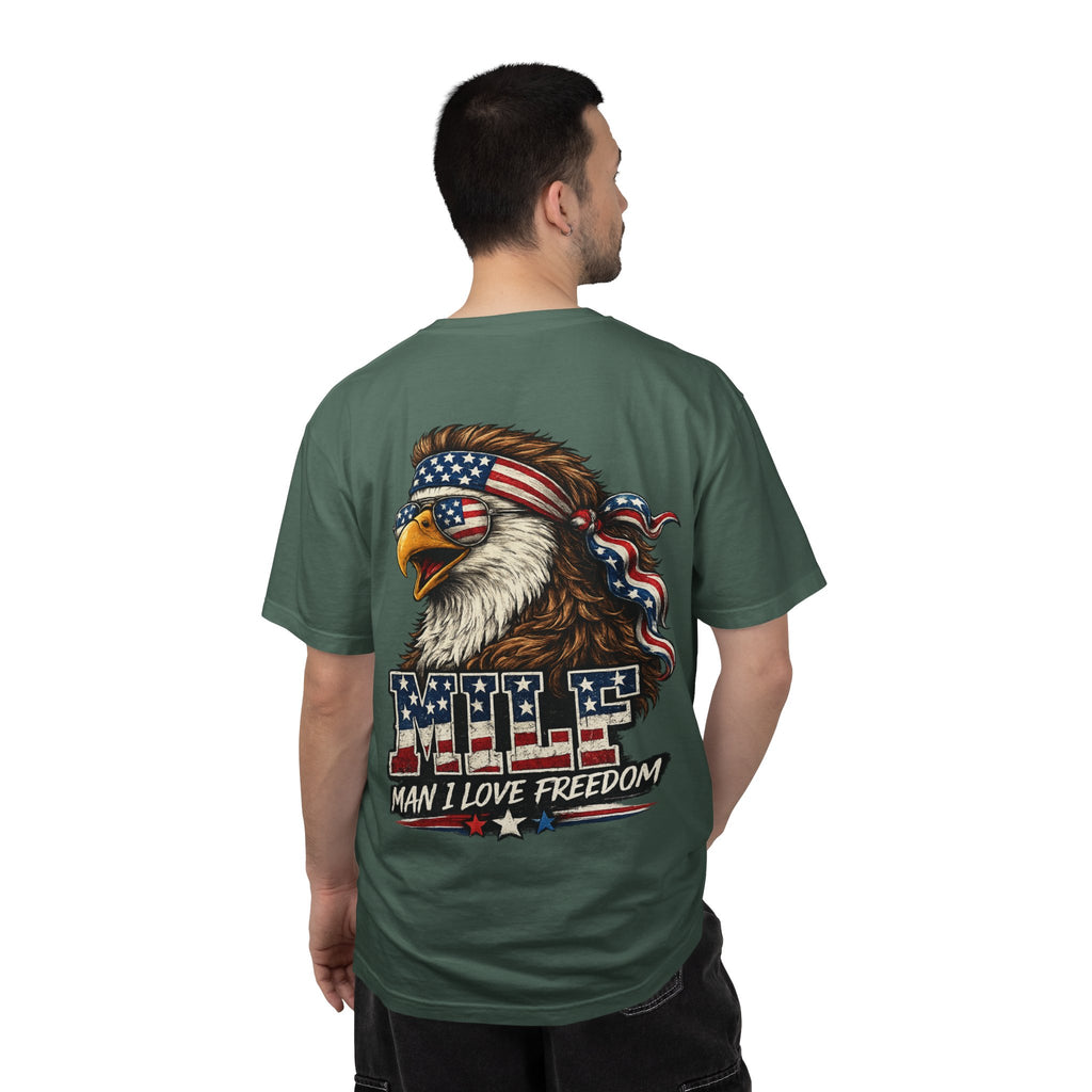 T-Shirt — 'MILE Man I Love Freedom' Patriotic Eagle Graphic