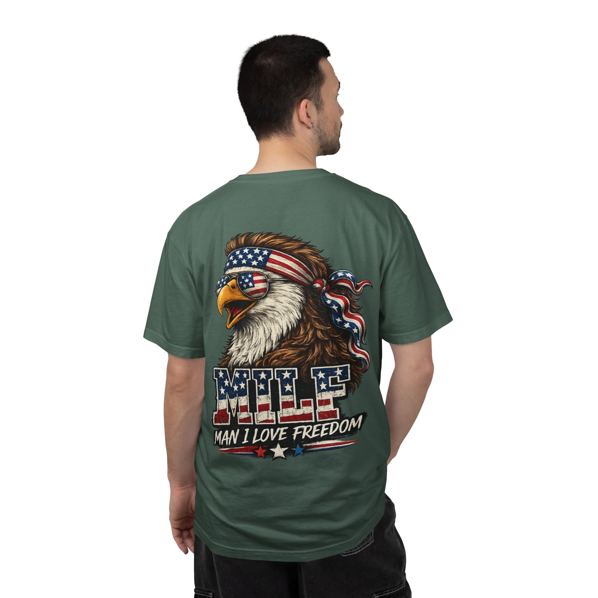 T-Shirt — 'MILE Man I Love Freedom' Patriotic Eagle Graphic