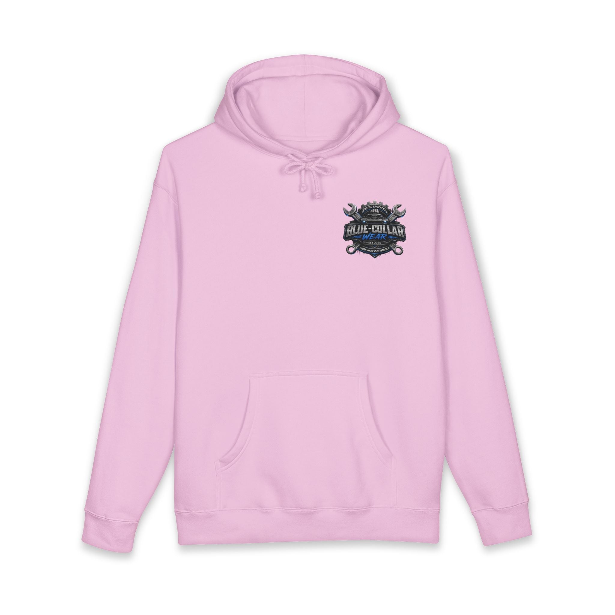 Blue-Collar Wear Hoodie — Mechanic Wrench Logo Workwear Pullover