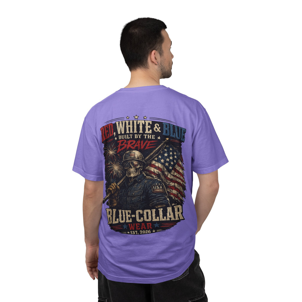 Blue-Collar Wear Patriotic T-Shirt — “Red, White & Blue Built by the Brave”