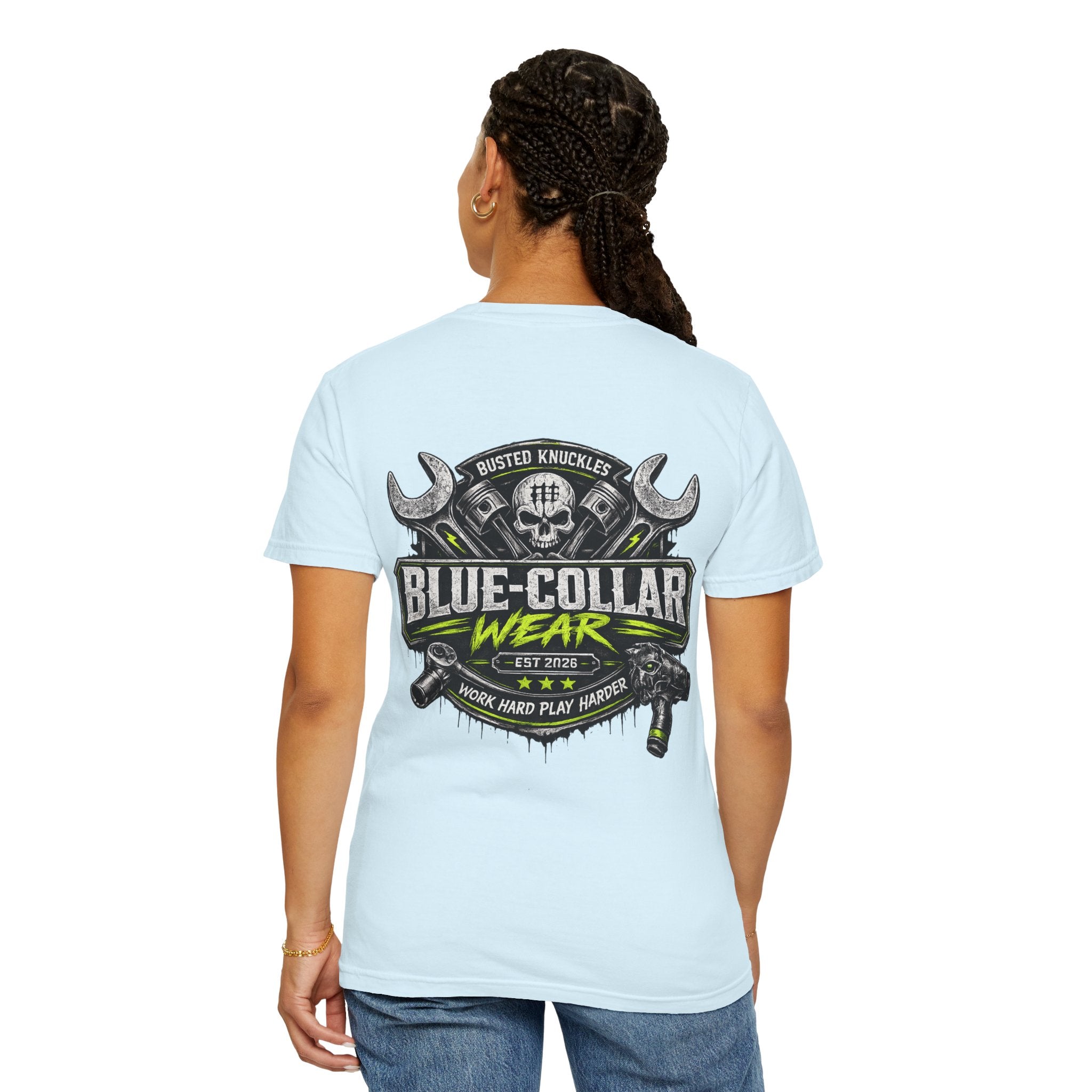 Blue-Collar Wear T-Shirt Mechanic – 'Work Hard Play Harder' Vintage Mechanics Tee