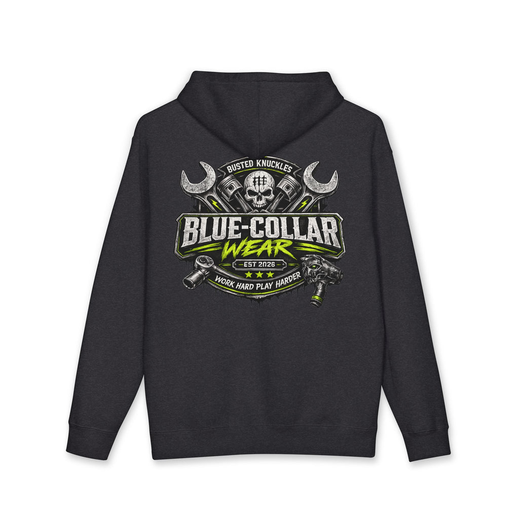 Blue-Collar Wear Hoodie Mechanic — "Blue-Collar Wear" Skull & Wrench Workwear Pullover