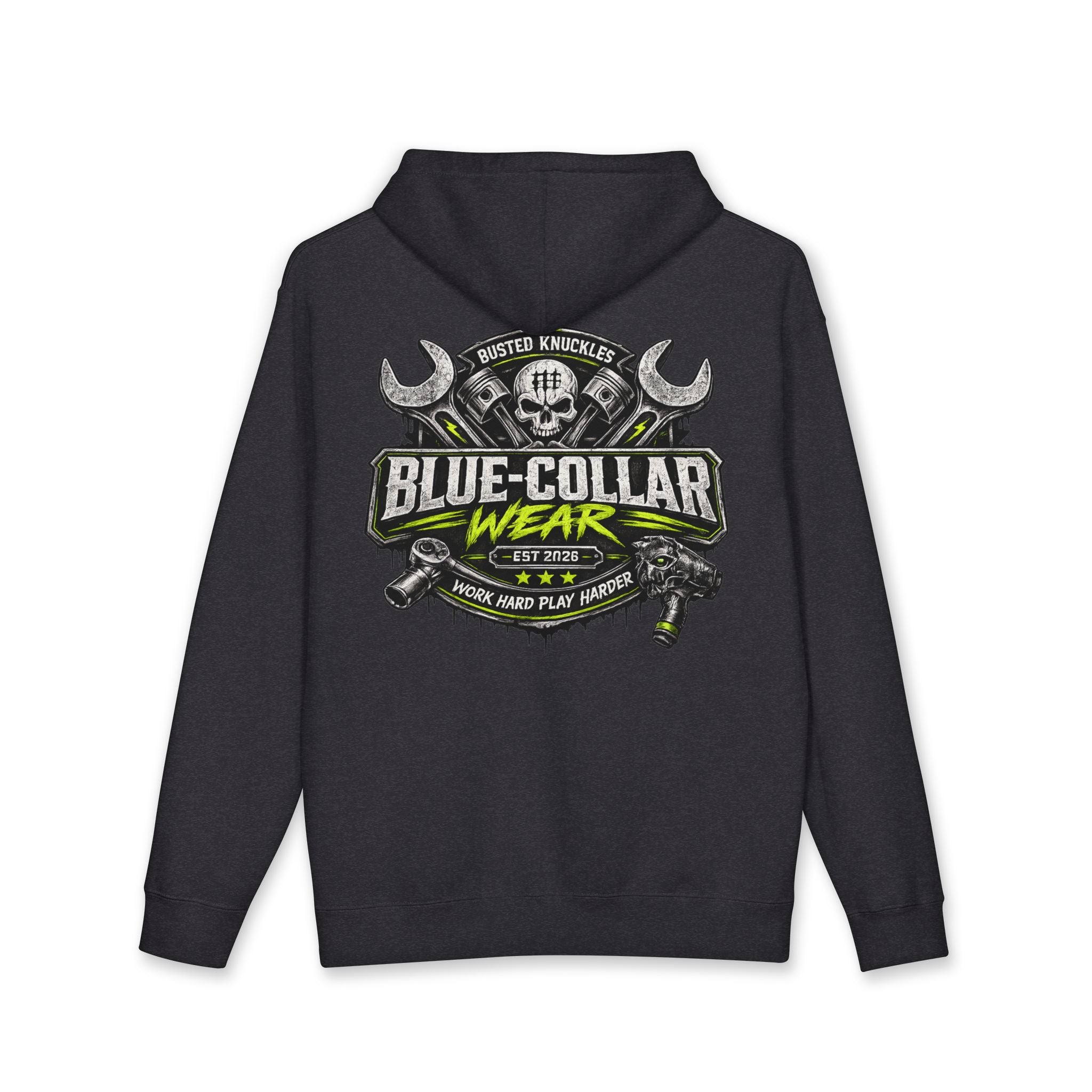 Blue-Collar Wear Hoodie Mechanic — "Blue-Collar Wear" Skull & Wrench Workwear Pullover