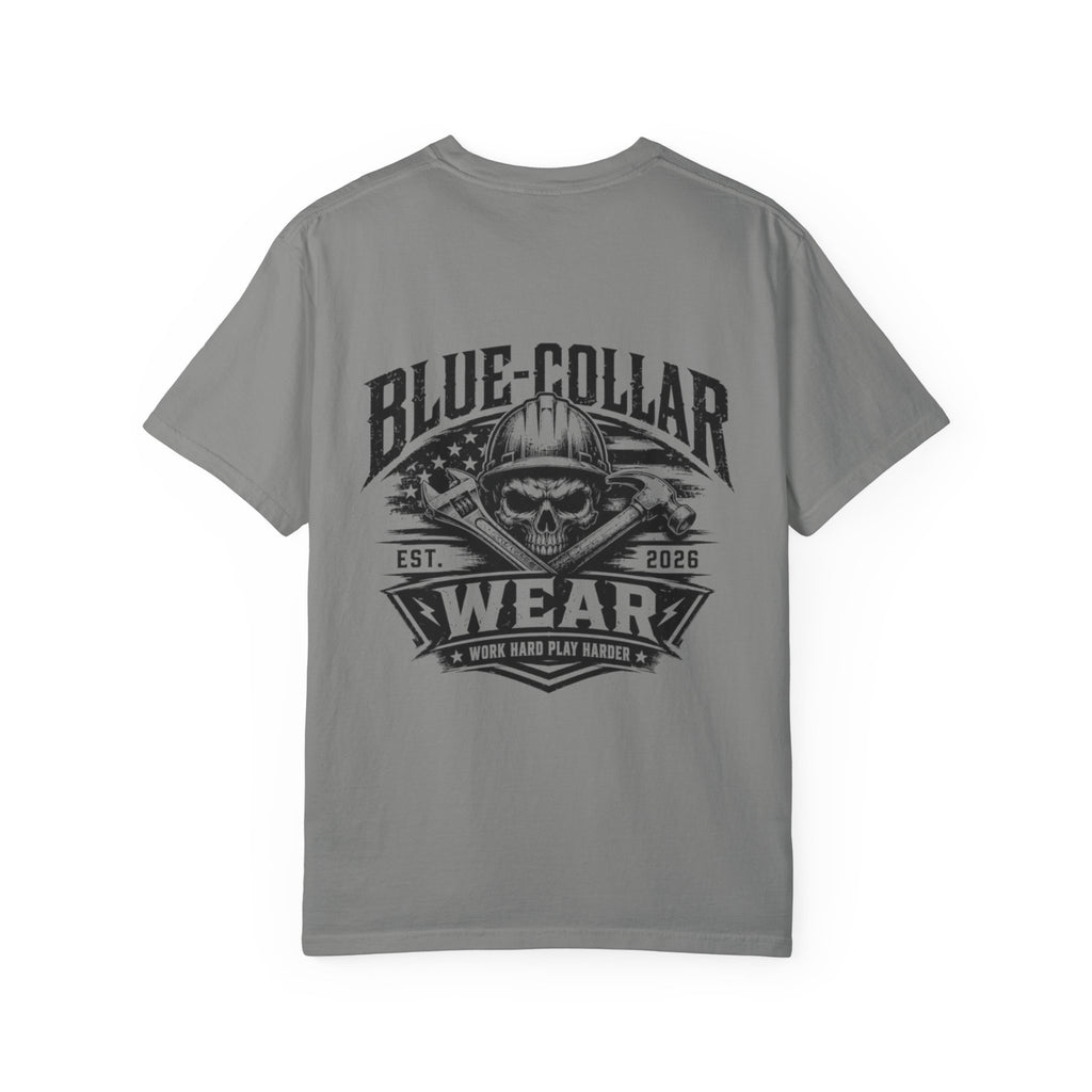 Blue-Collar Wear T-Shirt — "Work Hard • Play Harder" Retro Workwear Tee