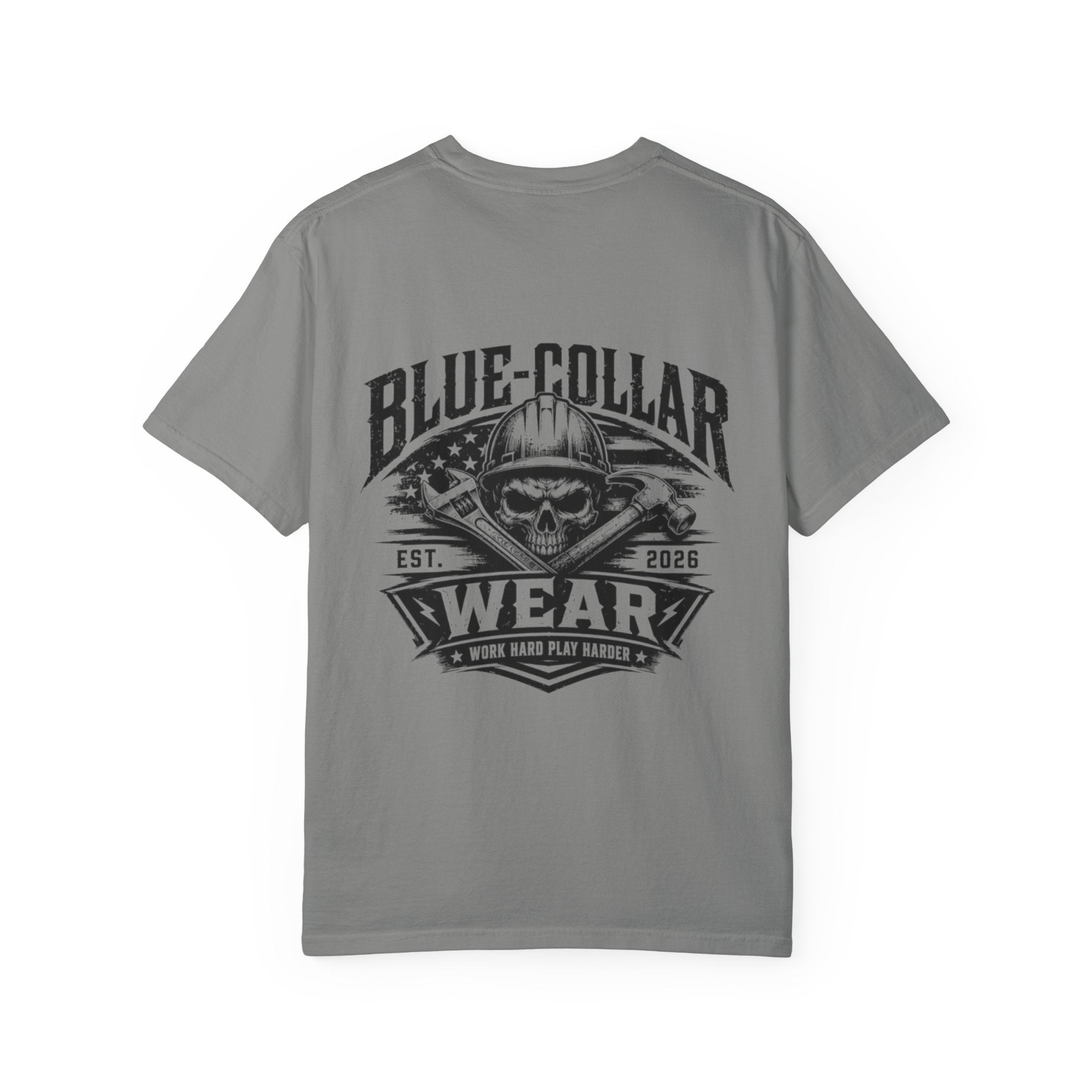 Blue-Collar Wear T-Shirt — "Work Hard • Play Harder" Retro Workwear Tee