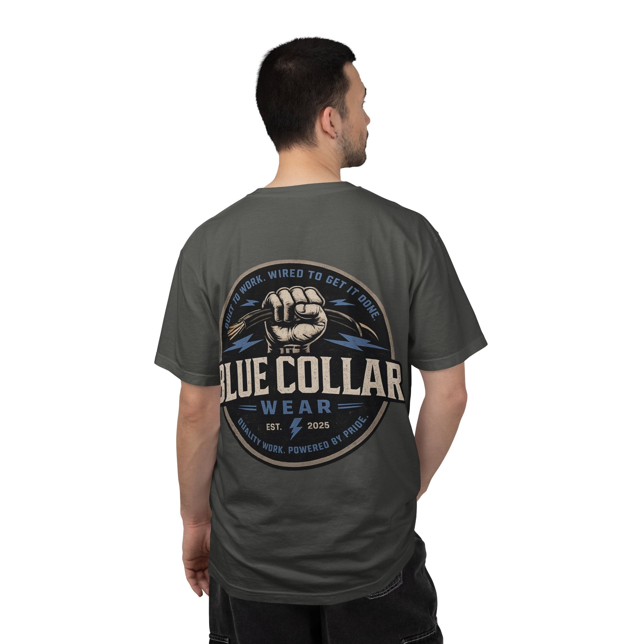 Blue Collar T-Shirt — Retro Workwear Fist Logo