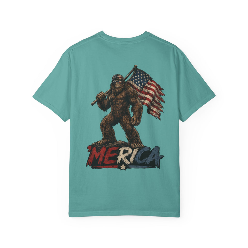 Merica Bigfoot Flag T-Shirt — 'Blue Collar' Patriotic Graphic Tee